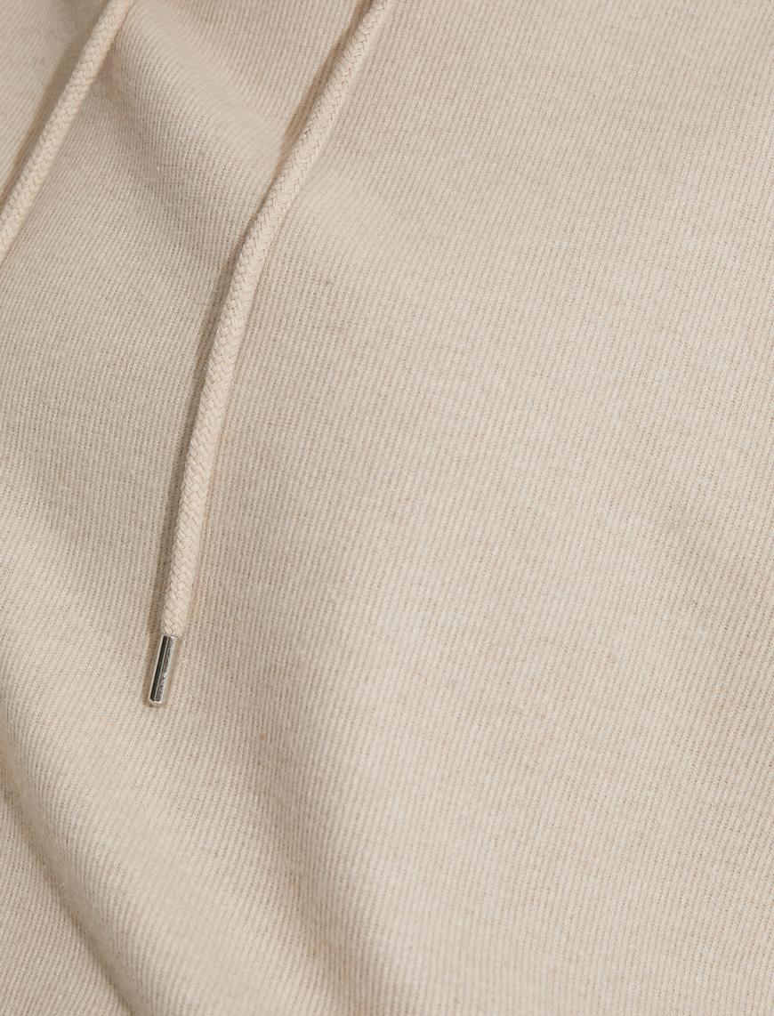   Kapüşonlu Sweatshirt Ribanalı Düşük Omuzlu Uzun Kollu