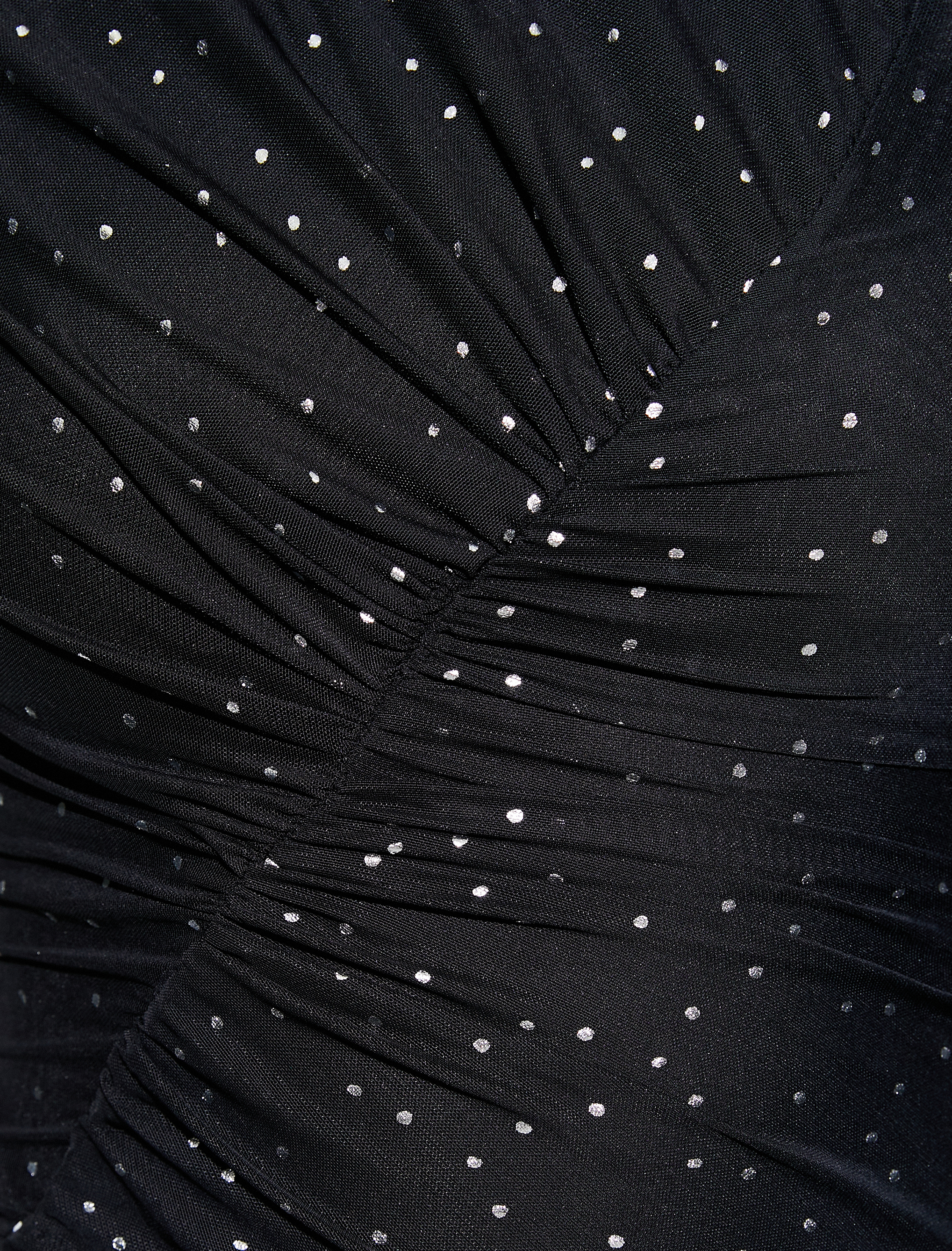   Mini Abiye Elbise Uzun Kollu Puantiyeli Bisiklet Yaka Drapeli