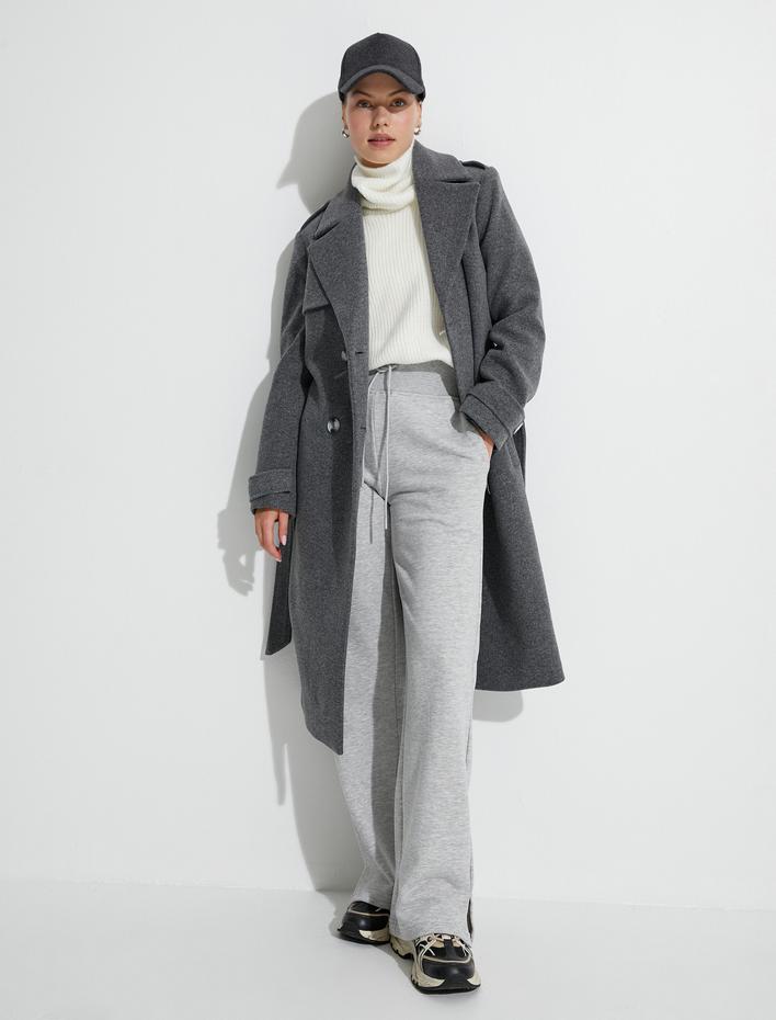  İspanyol Paça Eşofman Altı Yüksek Bel Cepli Pamuk Karışımlı