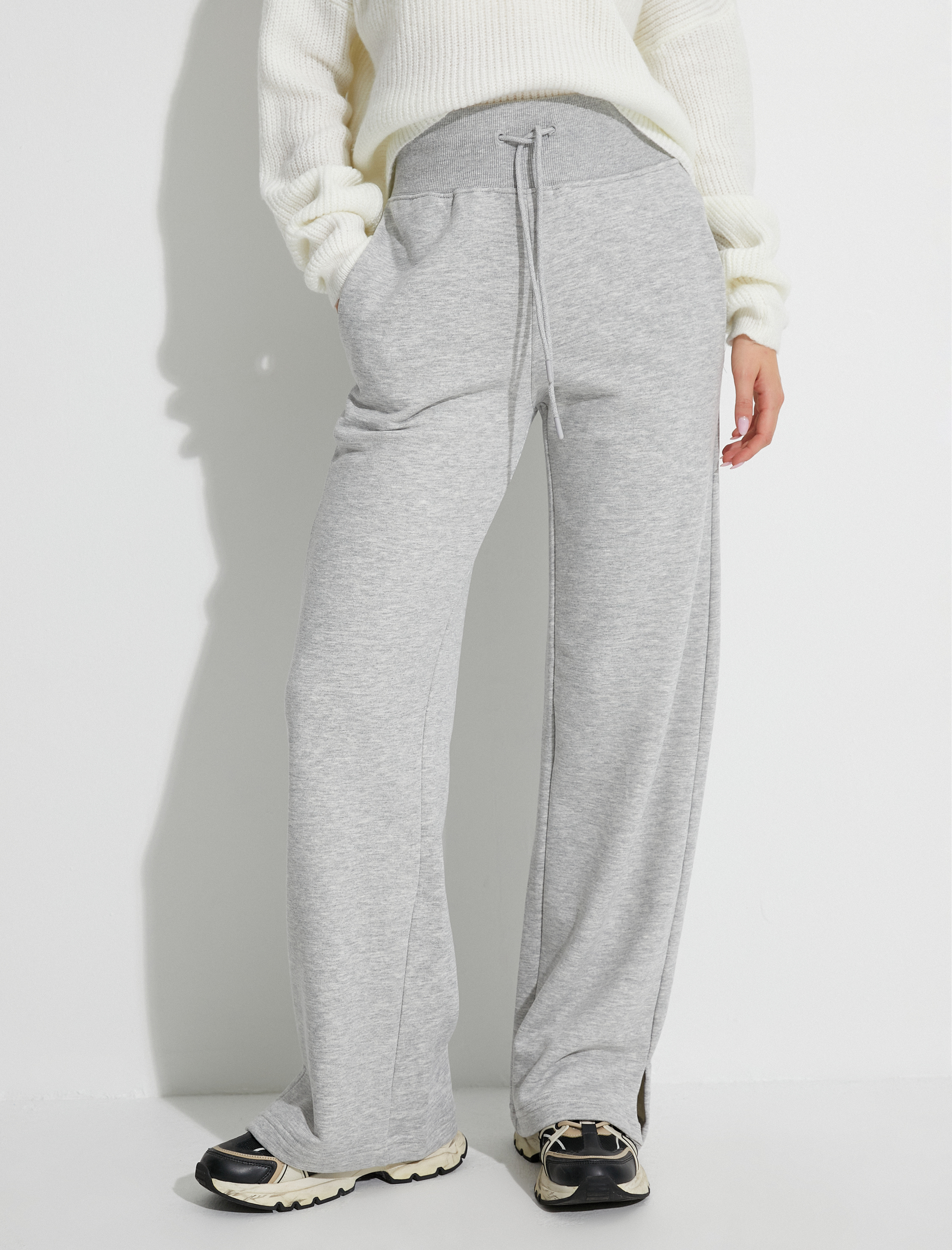   İspanyol Paça Eşofman Altı Yüksek Bel Cepli Pamuk Karışımlı