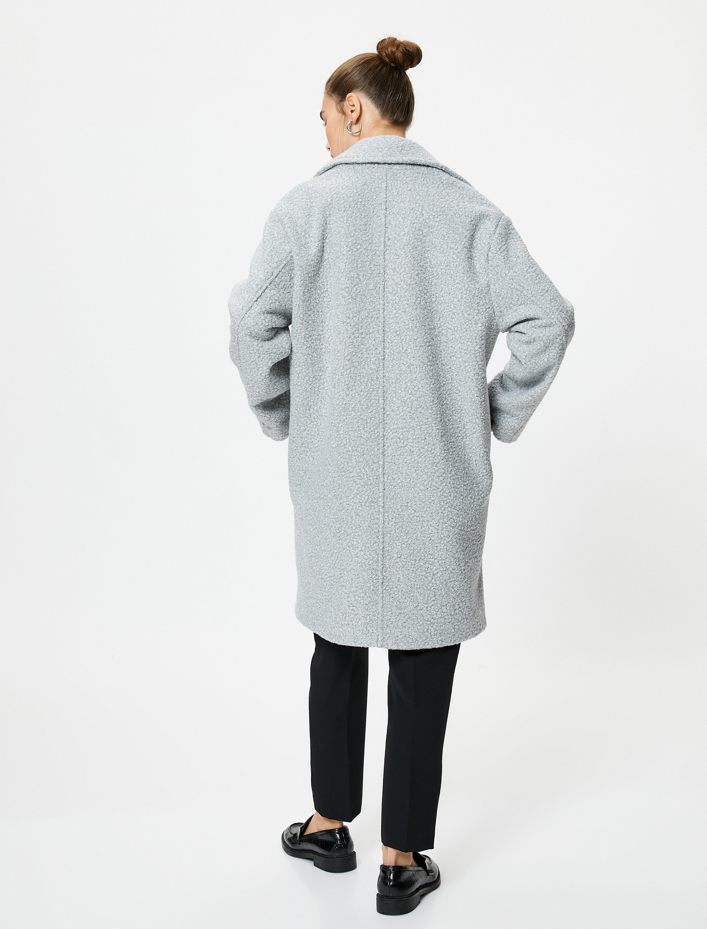   Oversize Buklet Kaban Kruvaze Düğmeli Cep Detaylı