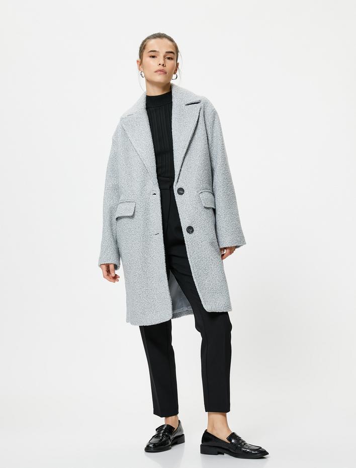  Oversize Buklet Kaban Kruvaze Düğmeli Cep Detaylı