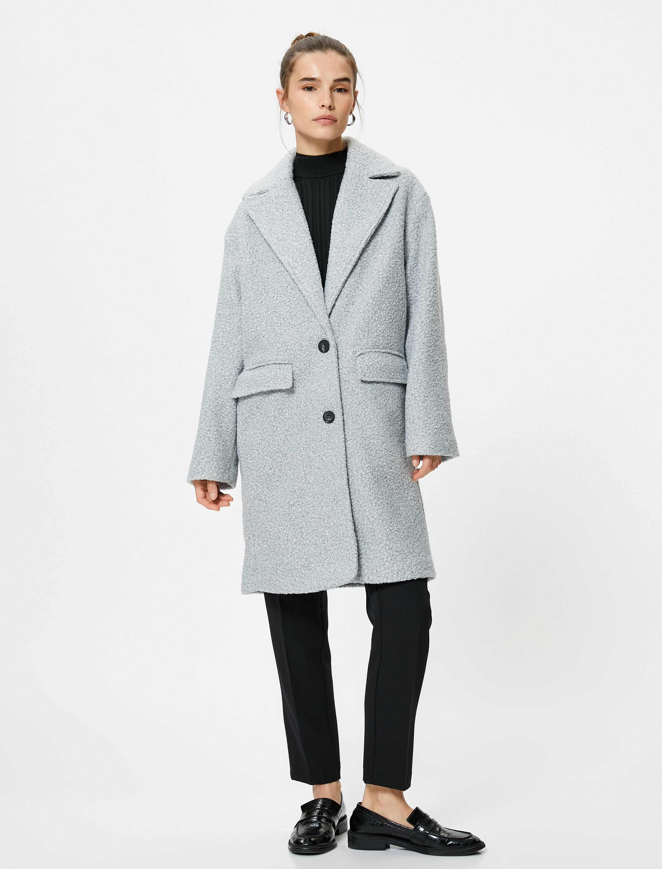   Oversize Buklet Kaban Kruvaze Düğmeli Cep Detaylı