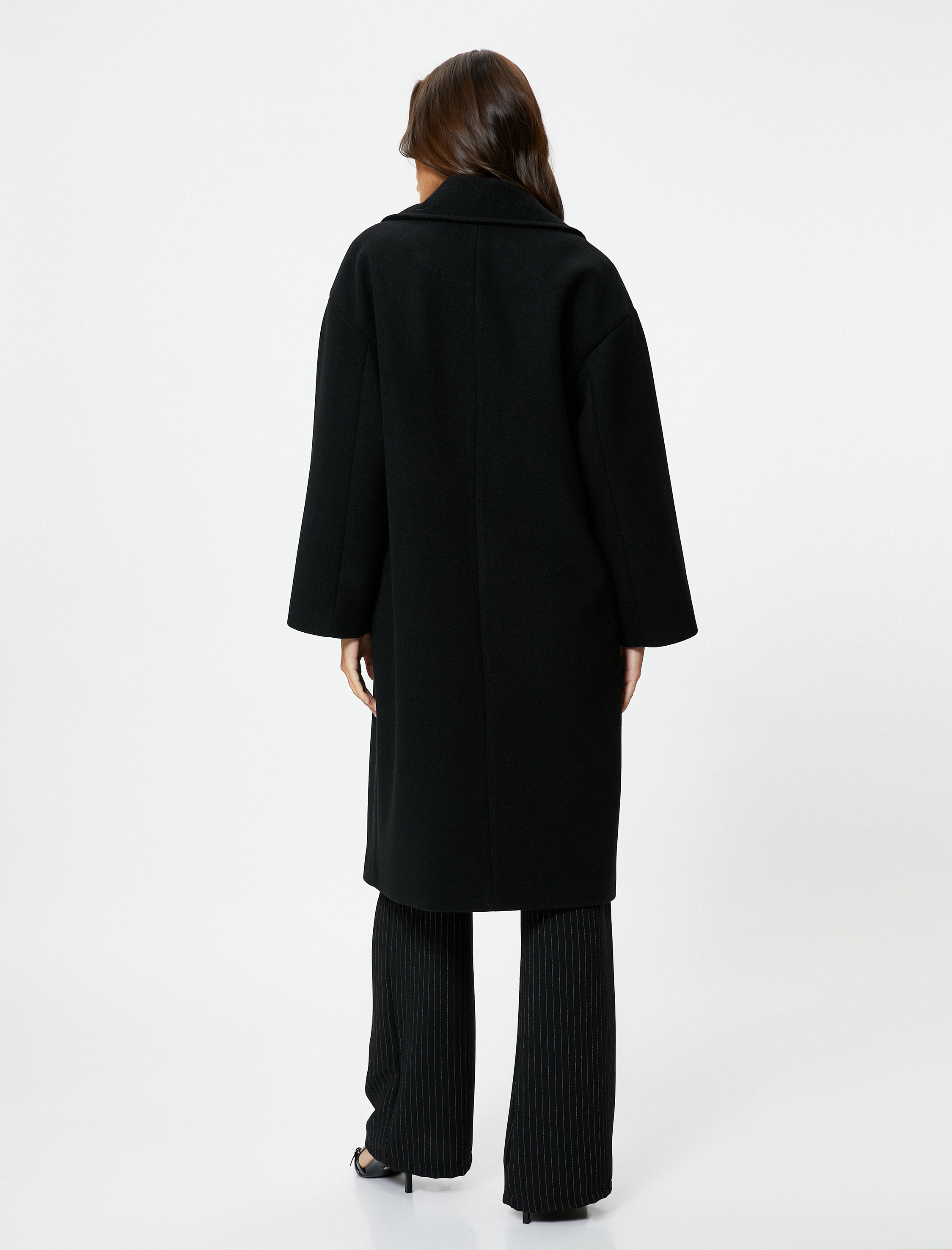   Kaşe Oversize Kaban Kruvaze Düğmeli Uzun Boy