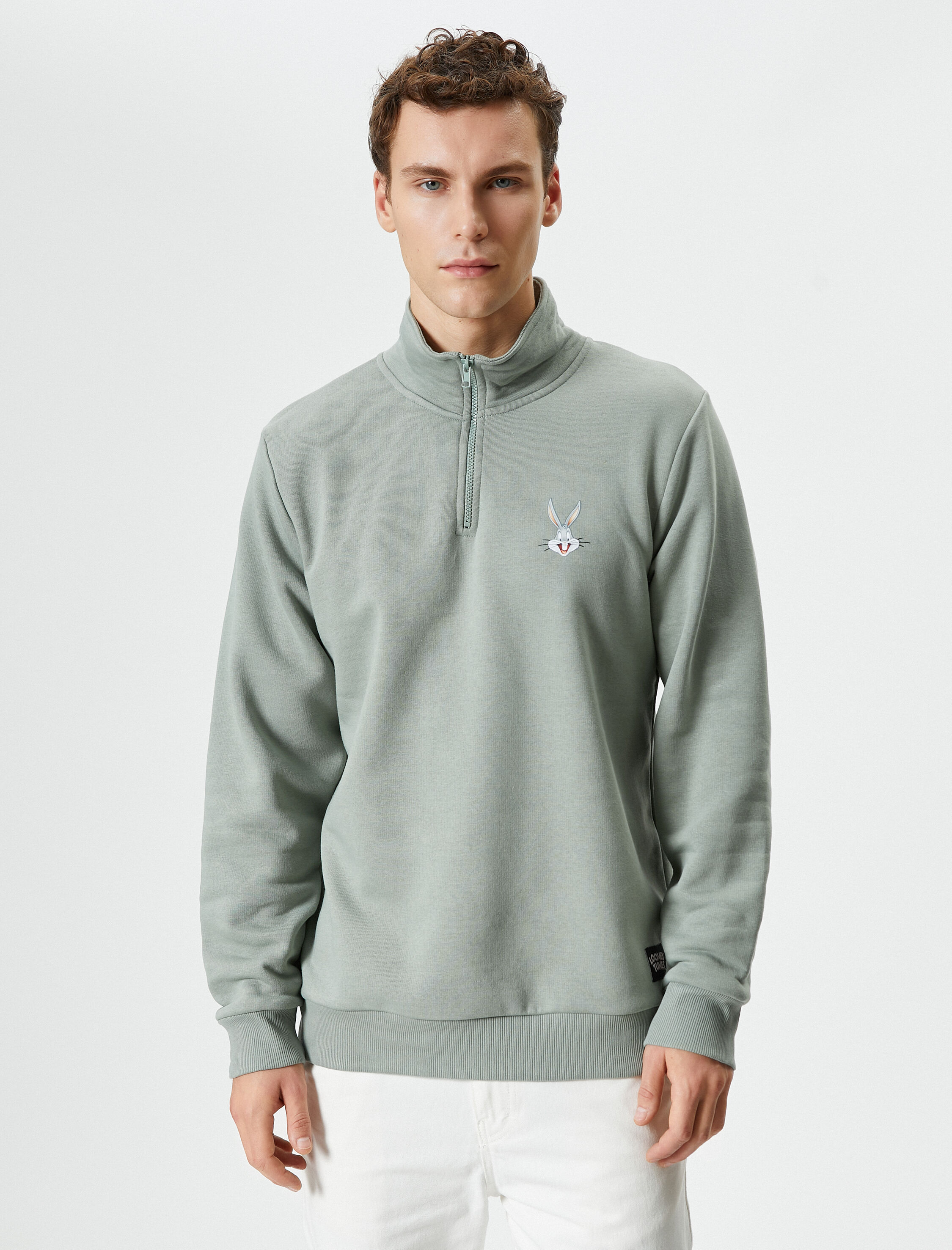   Bugs Bunny Dik Yaka Sweatshirt Lisanslı Baskılı Şardonlu