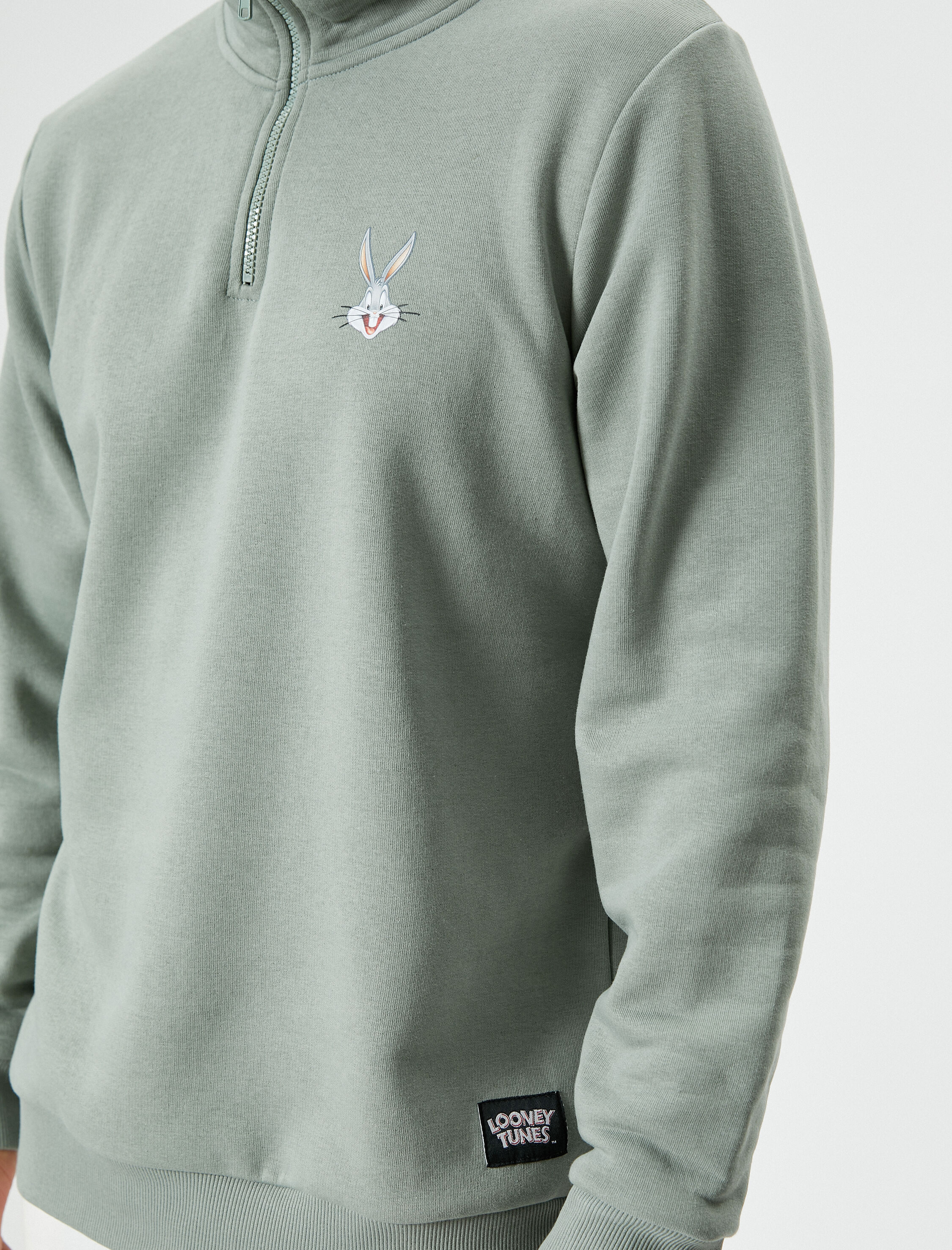   Bugs Bunny Dik Yaka Sweatshirt Lisanslı Baskılı Şardonlu