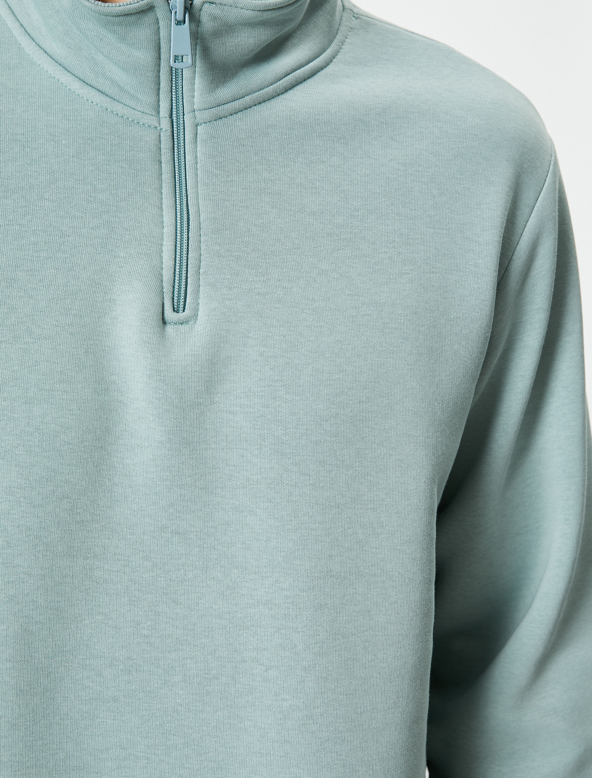   Yarım Fermuarlı Sweatshirt Dik Yaka Uzun Kollu Şardonlu