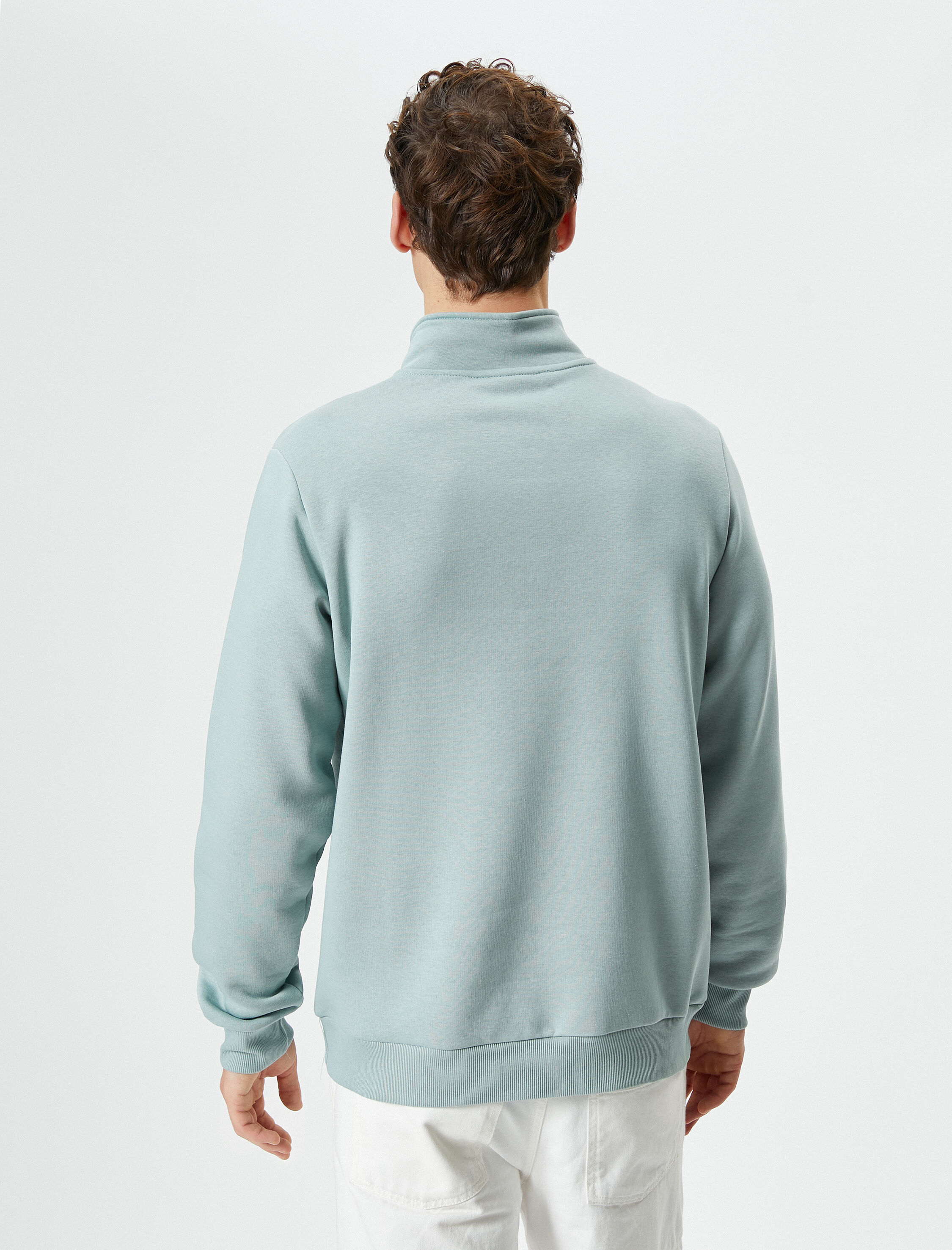   Yarım Fermuarlı Sweatshirt Dik Yaka Uzun Kollu Şardonlu