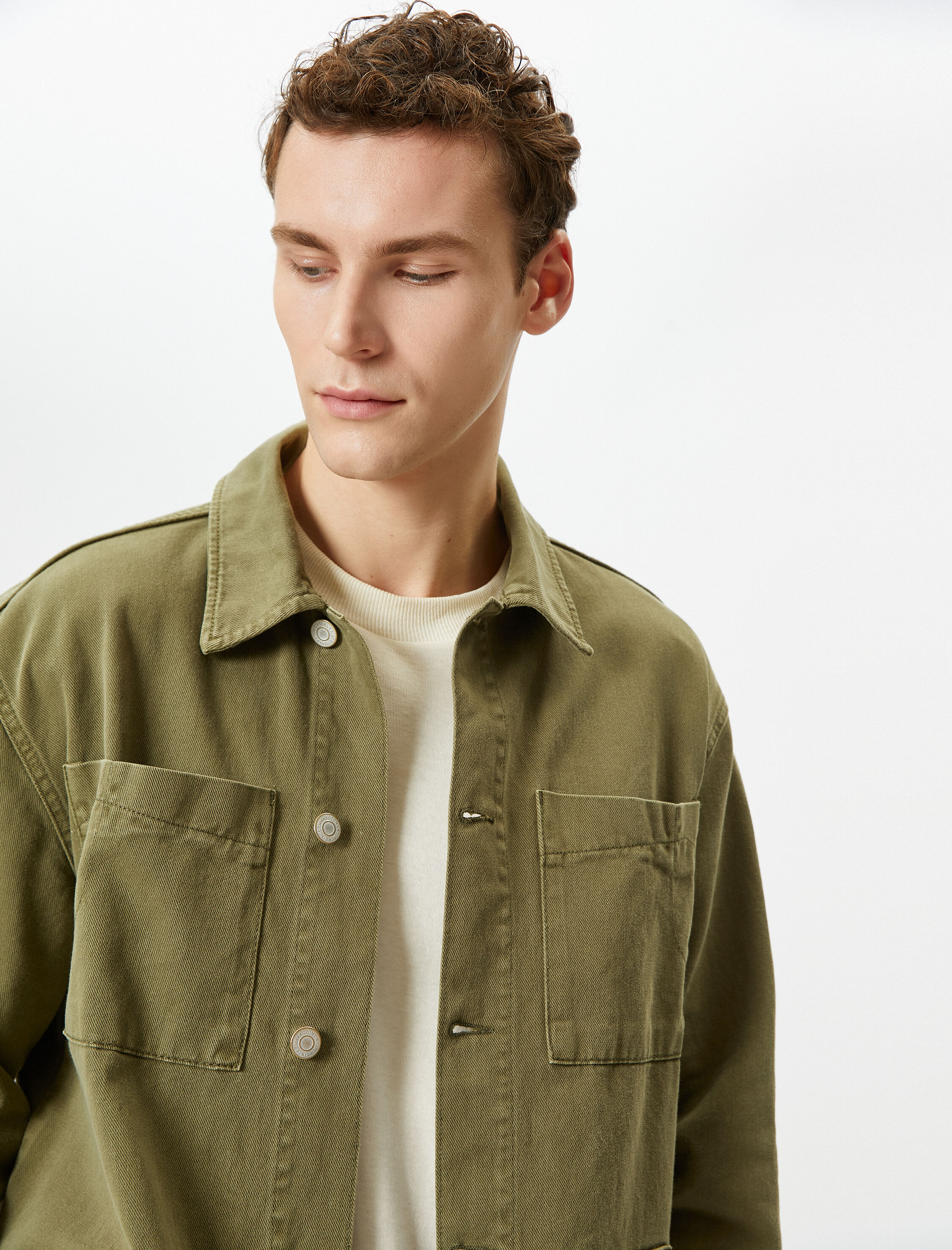   Gömlek Ceket Yıkamalı Çift Cep Detaylı Klasik Yaka Düğmeli