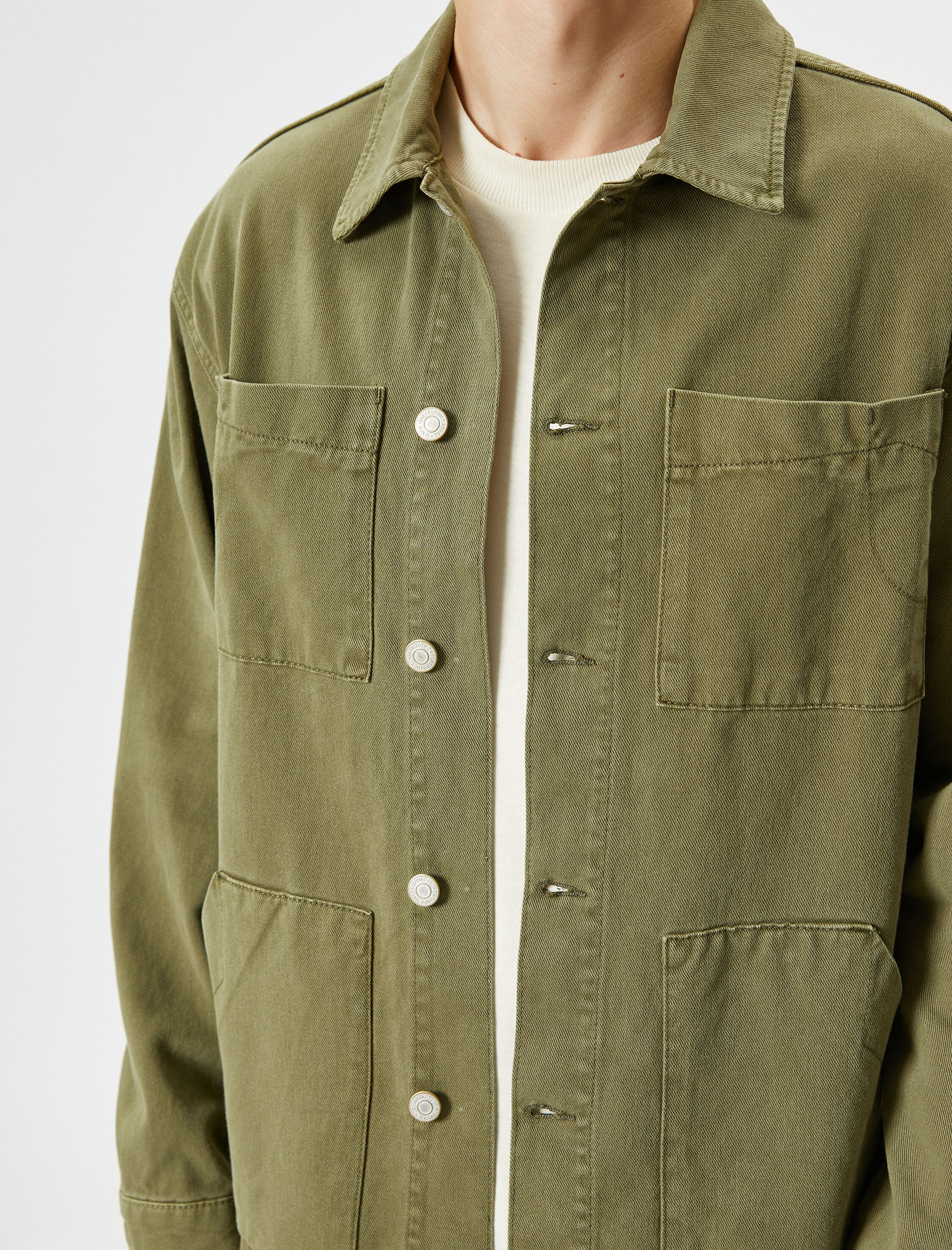   Gömlek Ceket Yıkamalı Çift Cep Detaylı Klasik Yaka Düğmeli