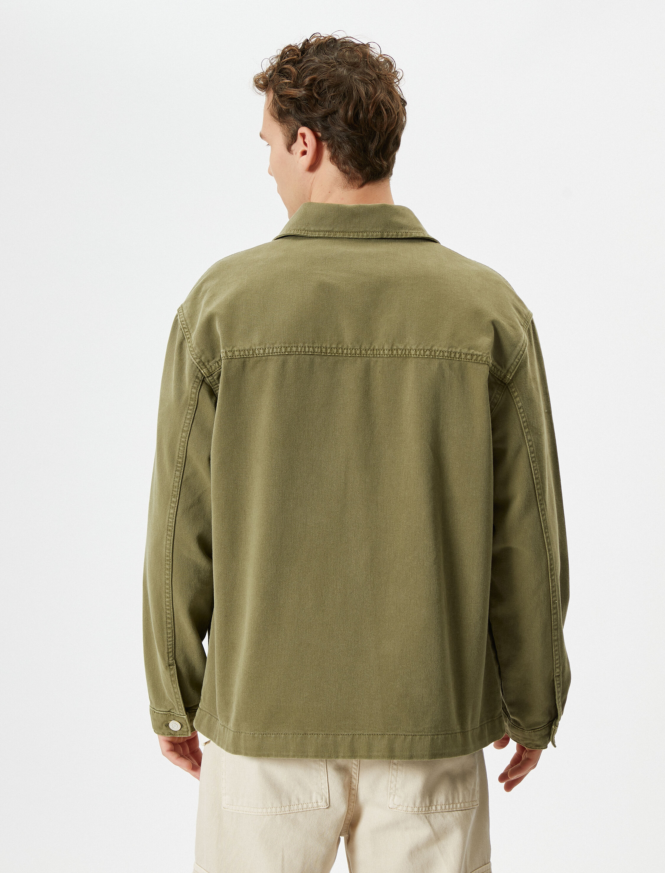   Gömlek Ceket Yıkamalı Çift Cep Detaylı Klasik Yaka Düğmeli