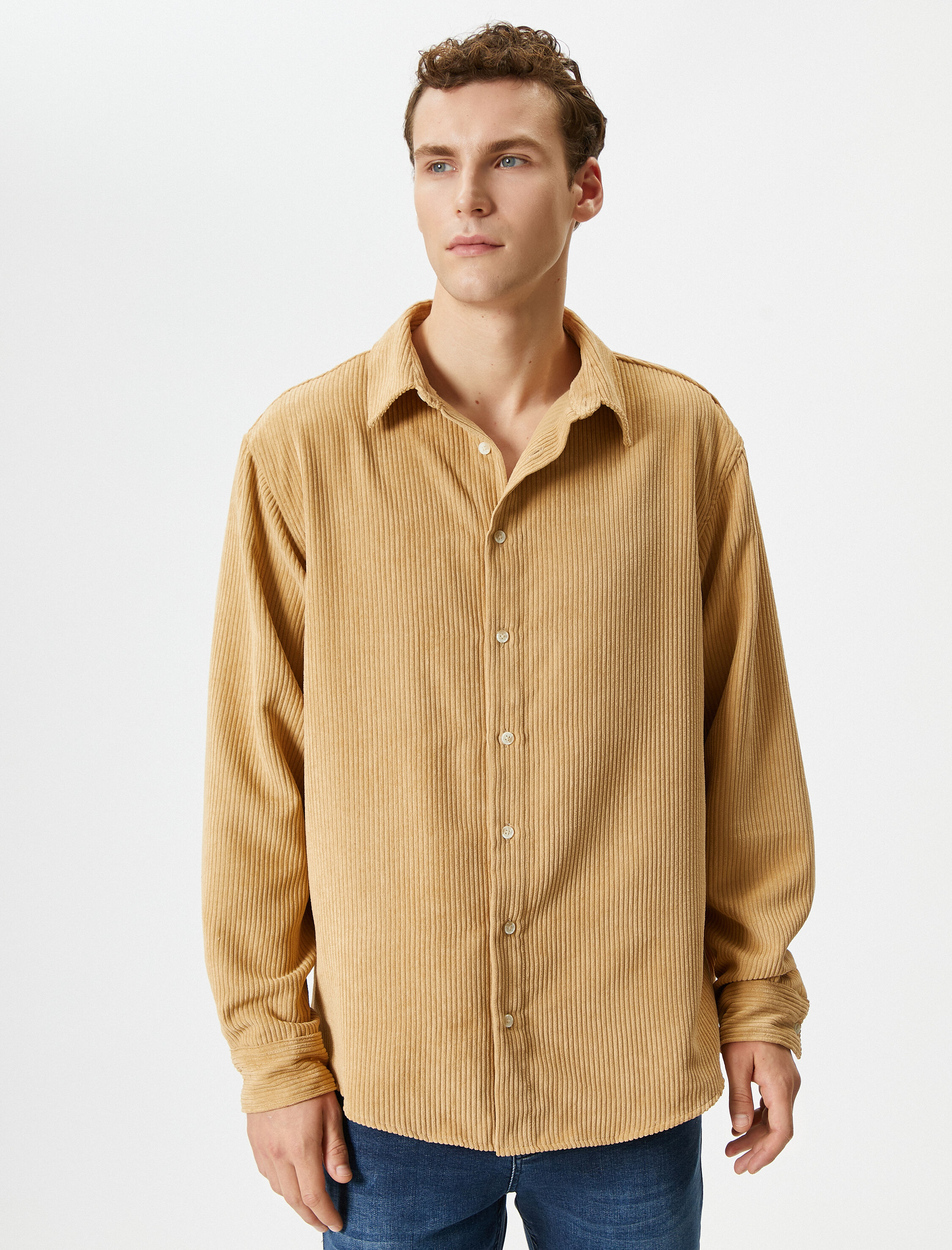   Kadife Gömlek Uzun Kollu Klasik Yaka Düğmeli