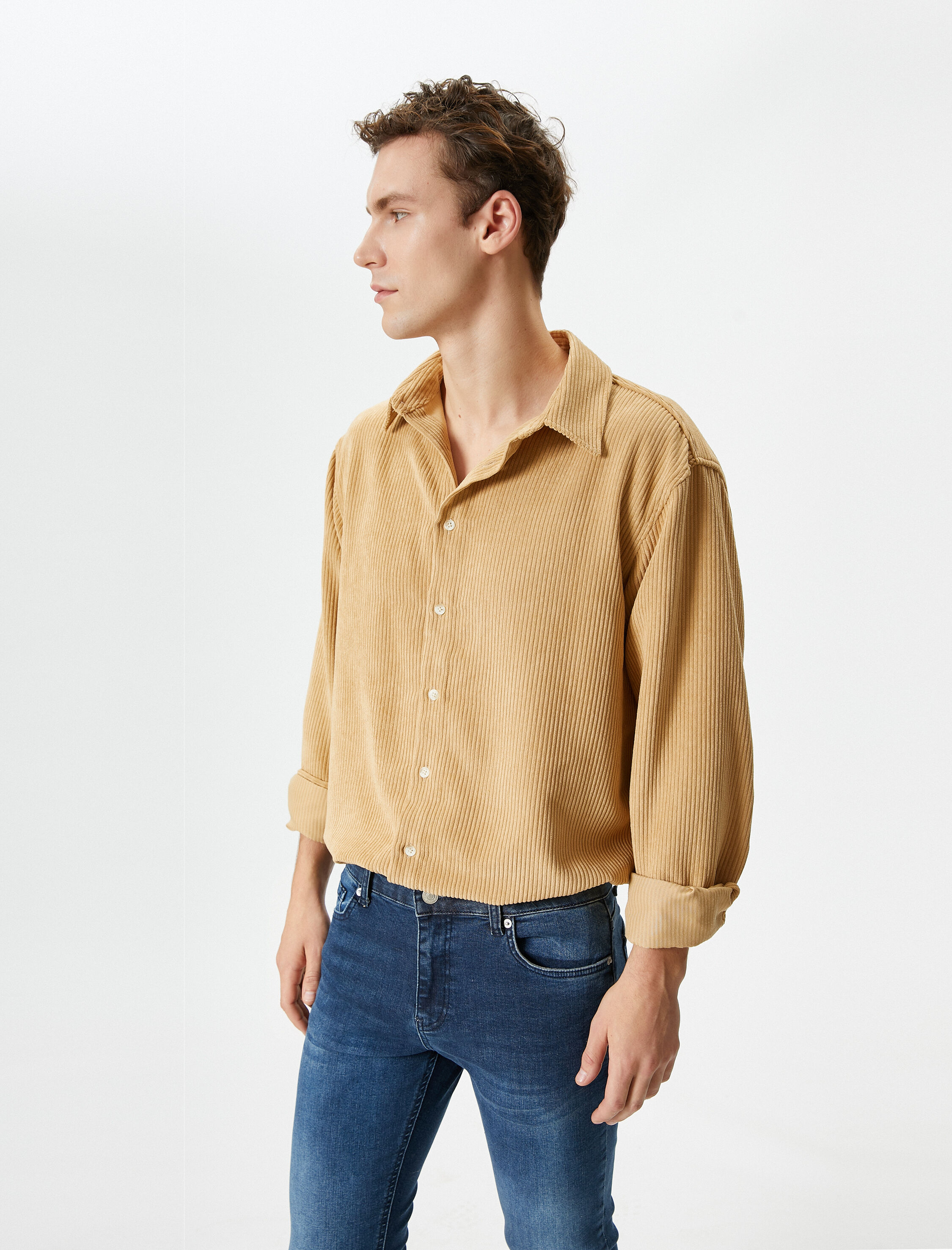   Kadife Gömlek Uzun Kollu Klasik Yaka Düğmeli