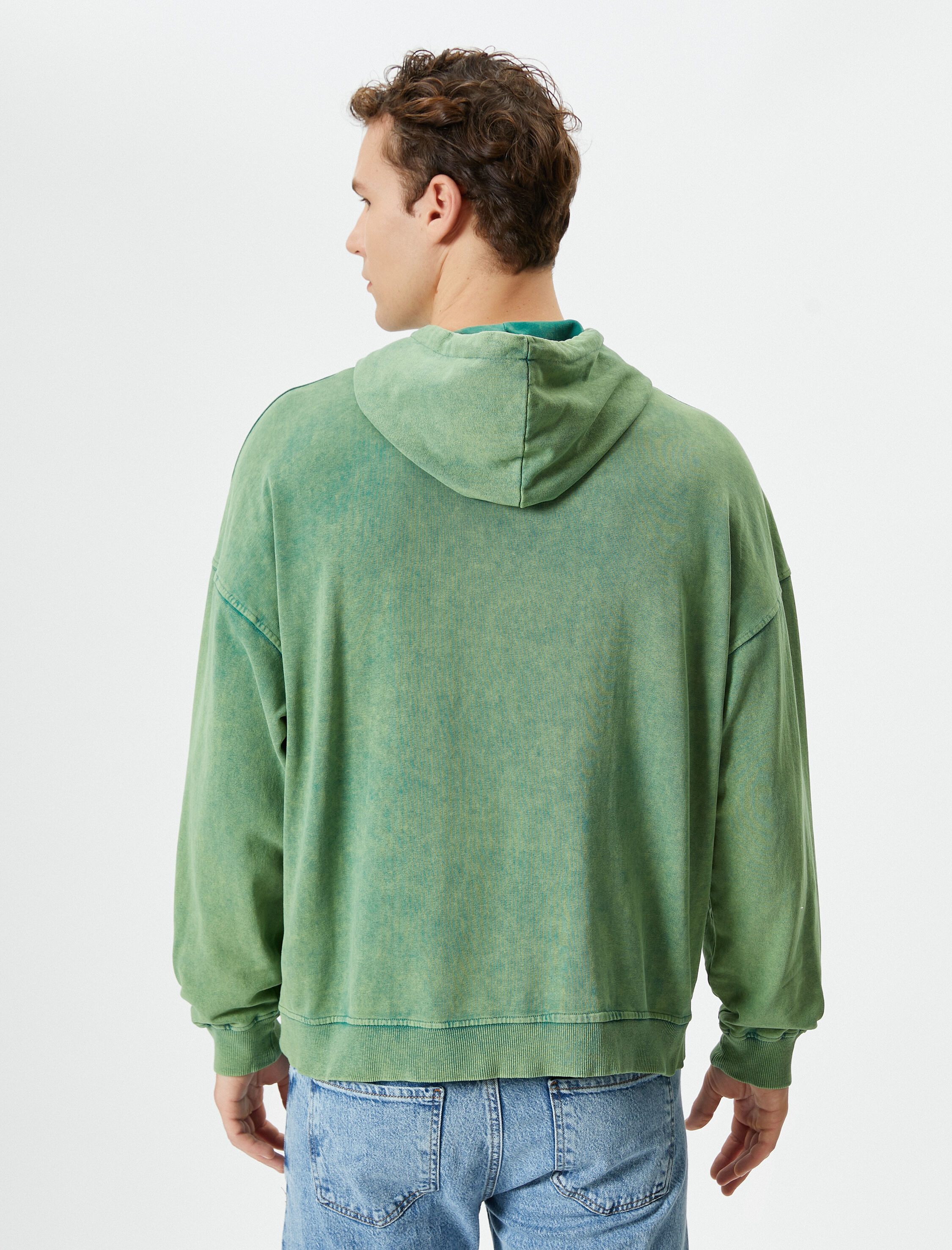   Yıkamalı Hoodie Slogan İşlemeli Kanguru Cepli Rahat Kesim Şardonlu