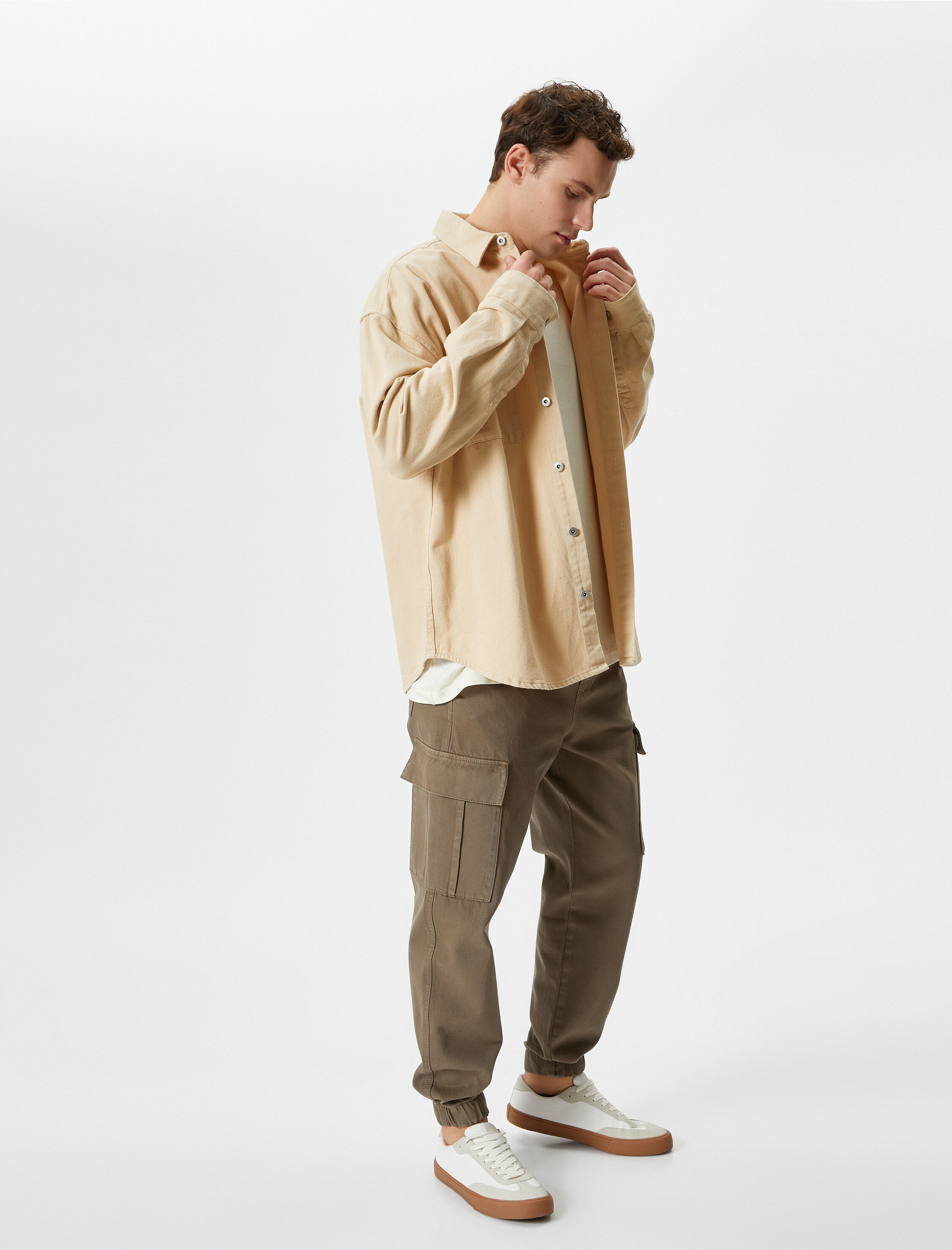 Yıkamalı Pantolon Kargo Cepli Jogger Rahat Kesim Beli Bağcıklı