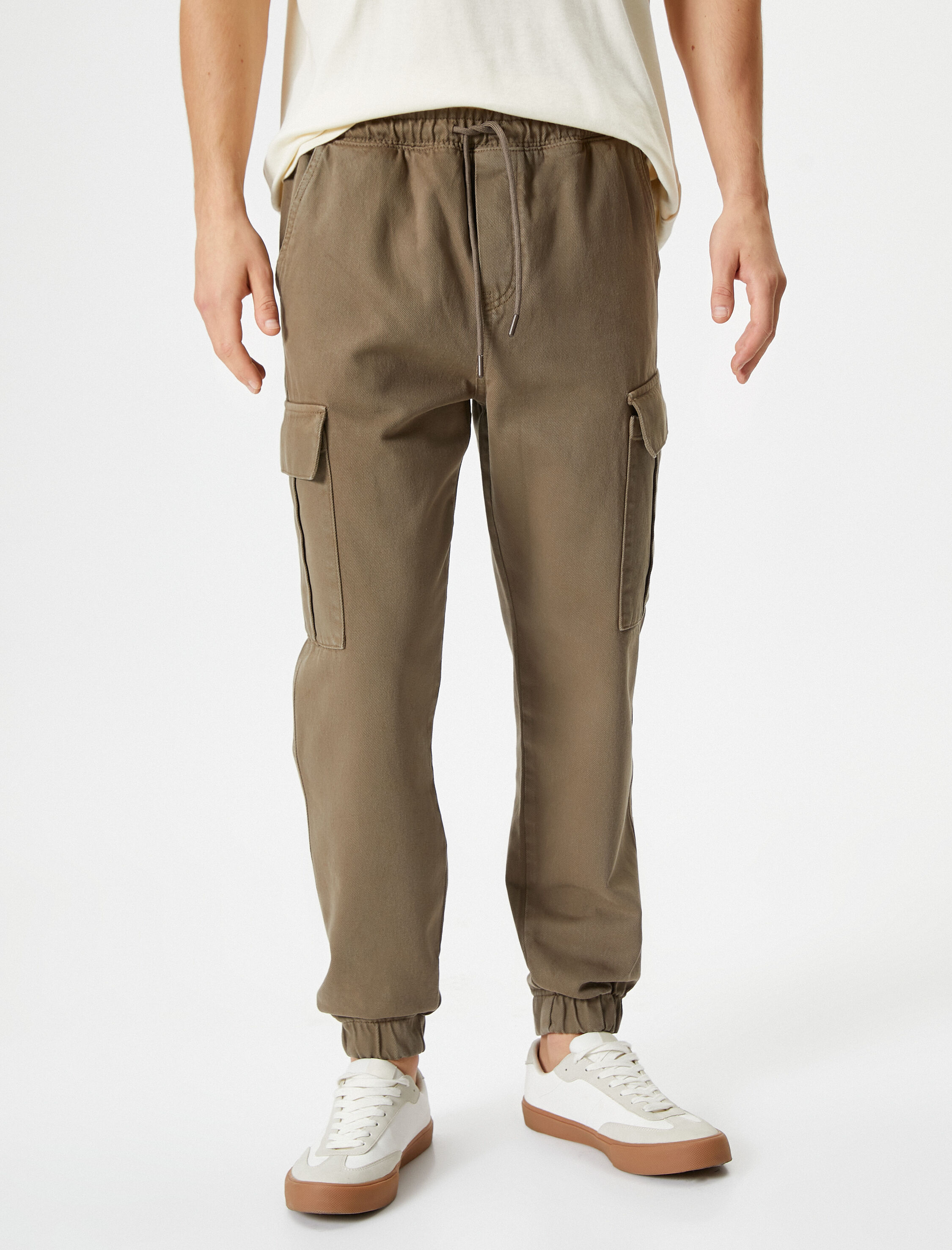 Yıkamalı Pantolon Kargo Cepli Jogger Rahat Kesim Beli Bağcıklı