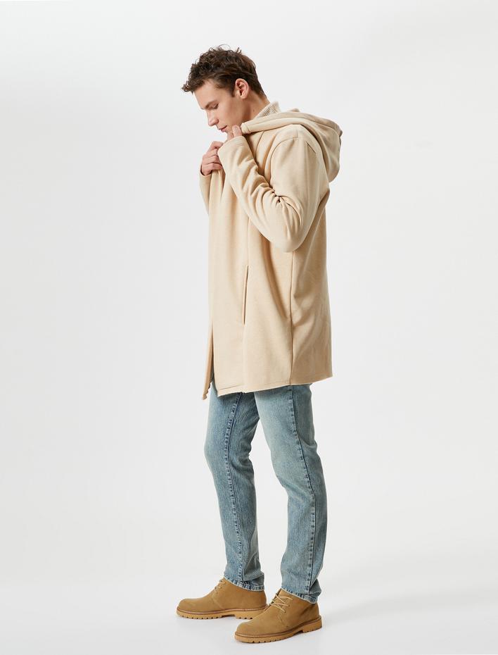  Kapşonlu Hırka Cepli Dikiş Detaylı