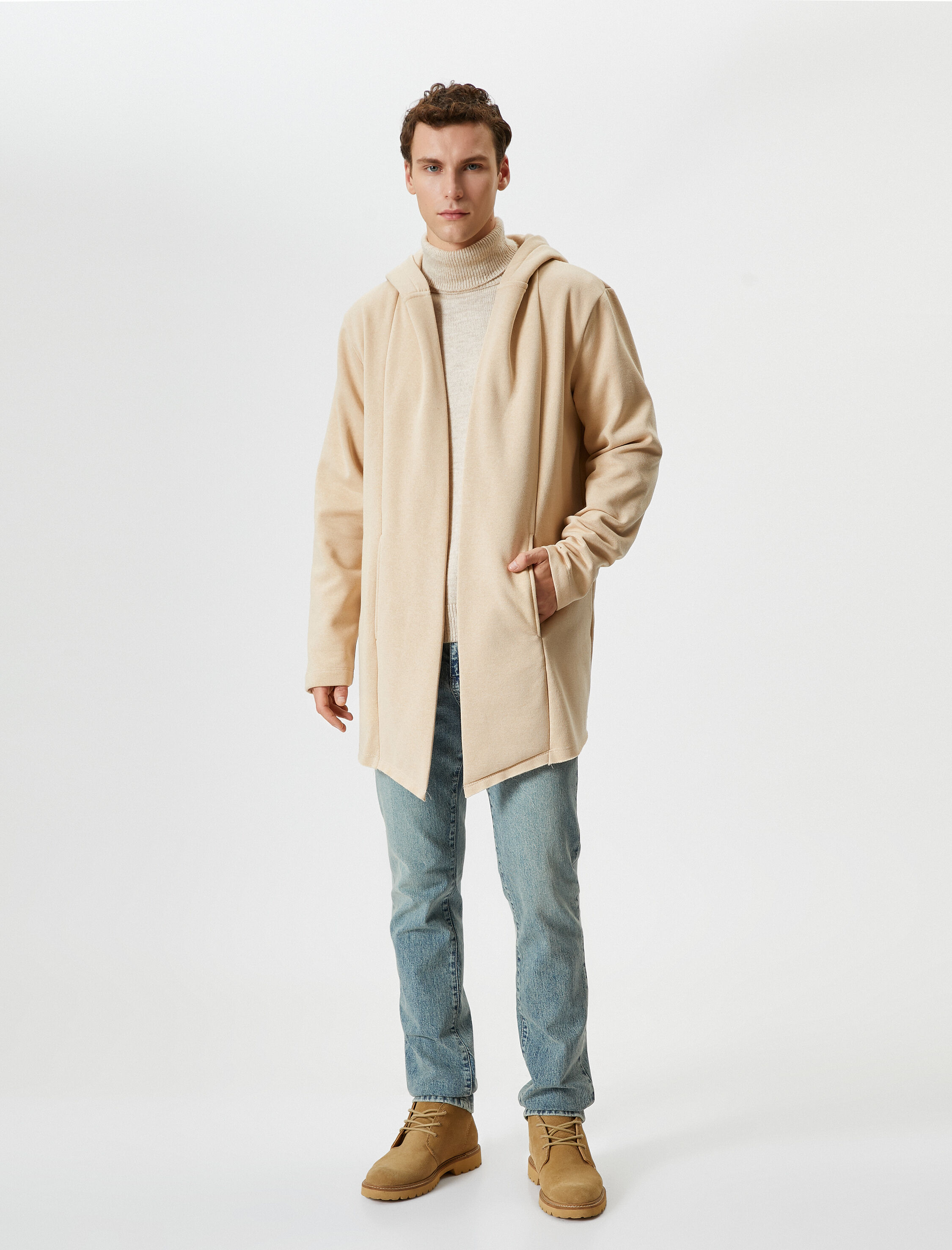   Kapşonlu Hırka Cepli Dikiş Detaylı