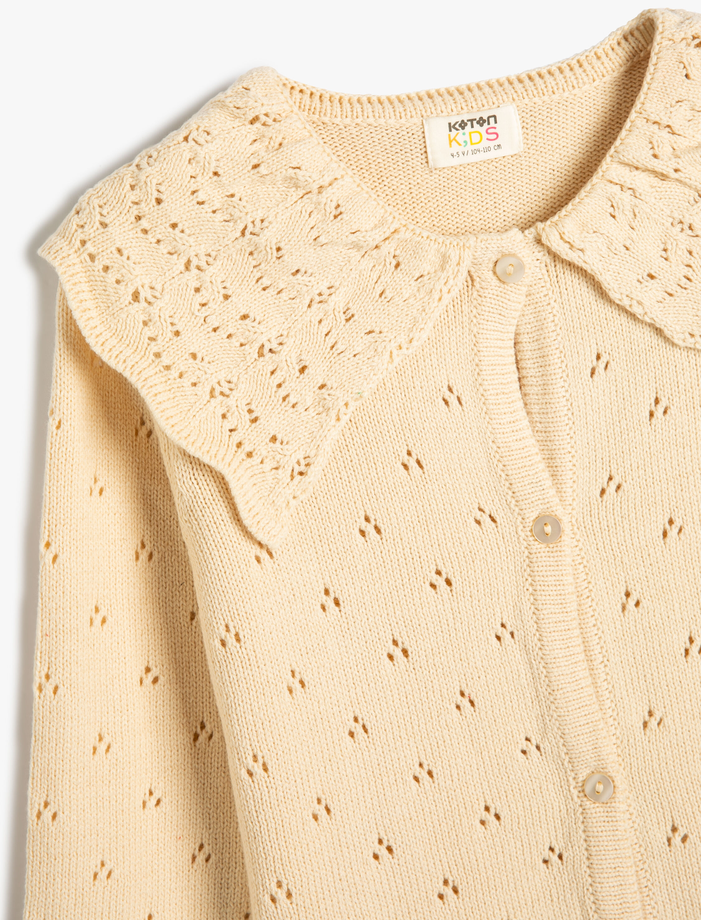 Kız Çocuk Hırka Geniş Bebe Yaka Ajurlu Düğmeli