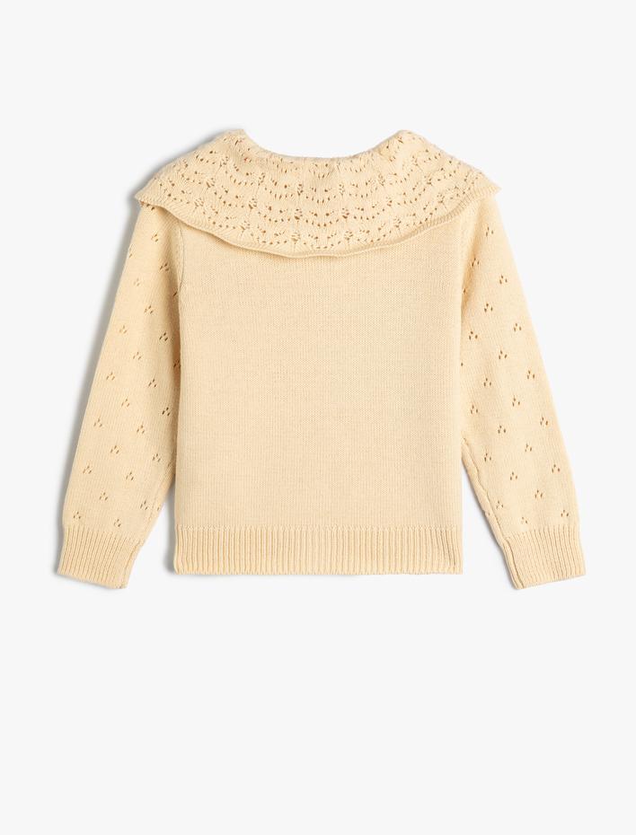 Kız Çocuk Hırka Geniş Bebe Yaka Ajurlu Düğmeli