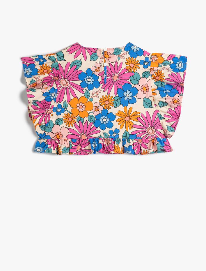 Kız Çocuk Crop Bluz Fırfır Detaylı Bisiklet Yaka Pamuklu