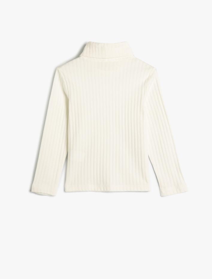 Kız Çocuk Basic Balıkçı Yaka Tişört Uzun Kollu Fitilli