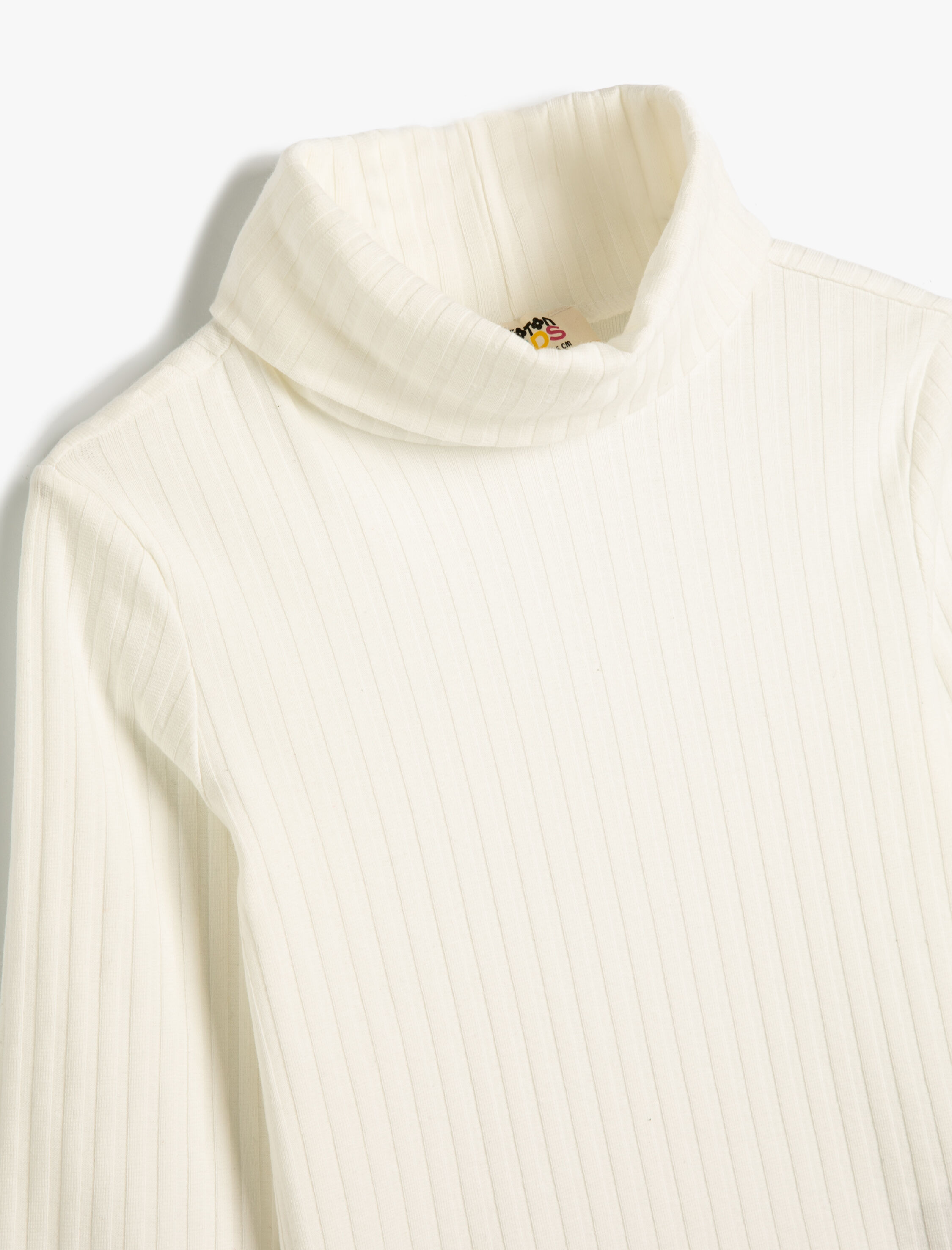  Kız Çocuk Basic Balıkçı Yaka Tişört Uzun Kollu Fitilli