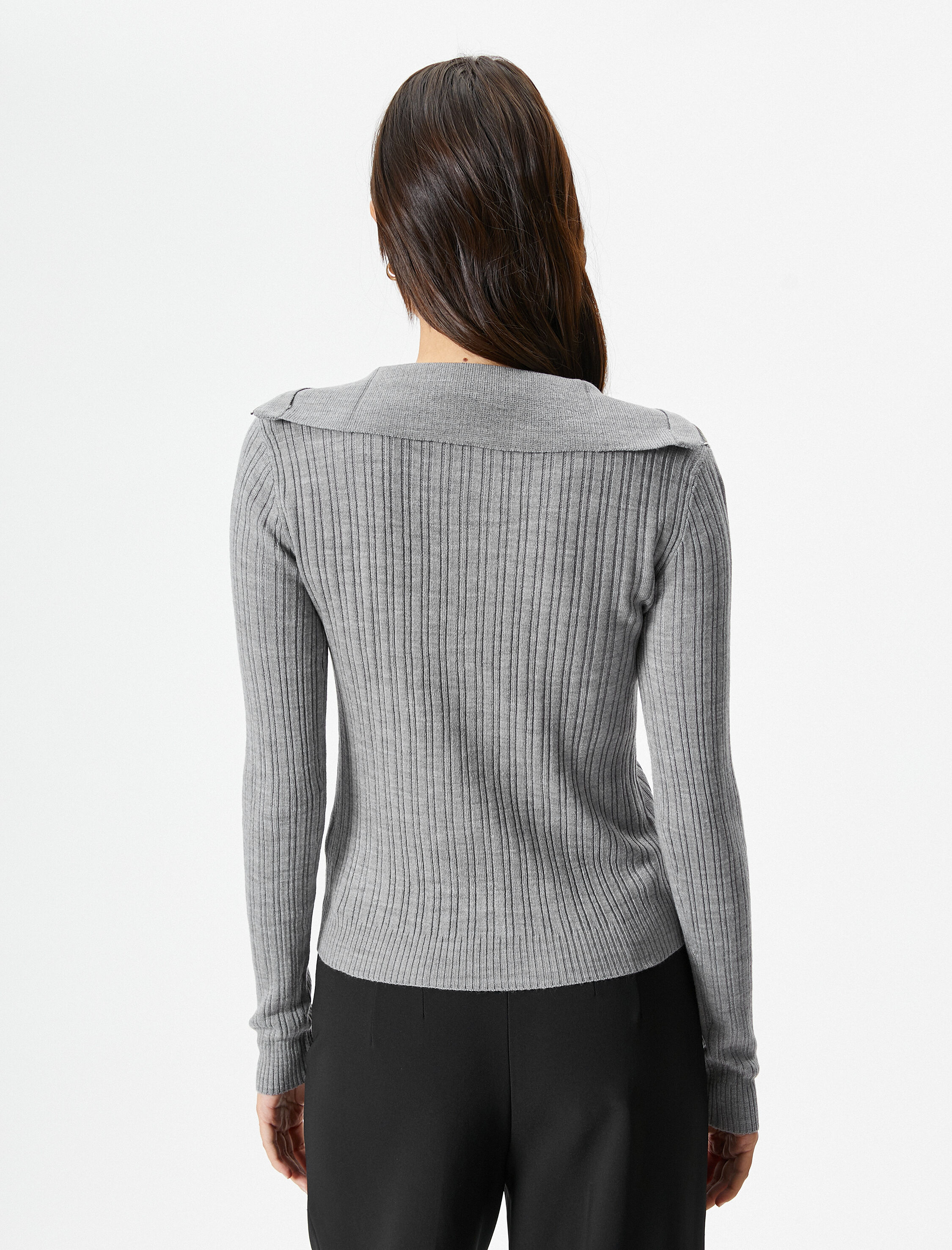   Triko Kazak Yarım Fermuarlı Geniş Yaka Fitilli  Kaşmir Dokulu