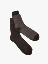 2'li Kalın Soket Çorap Seti Kırçıllı Çok Renkli