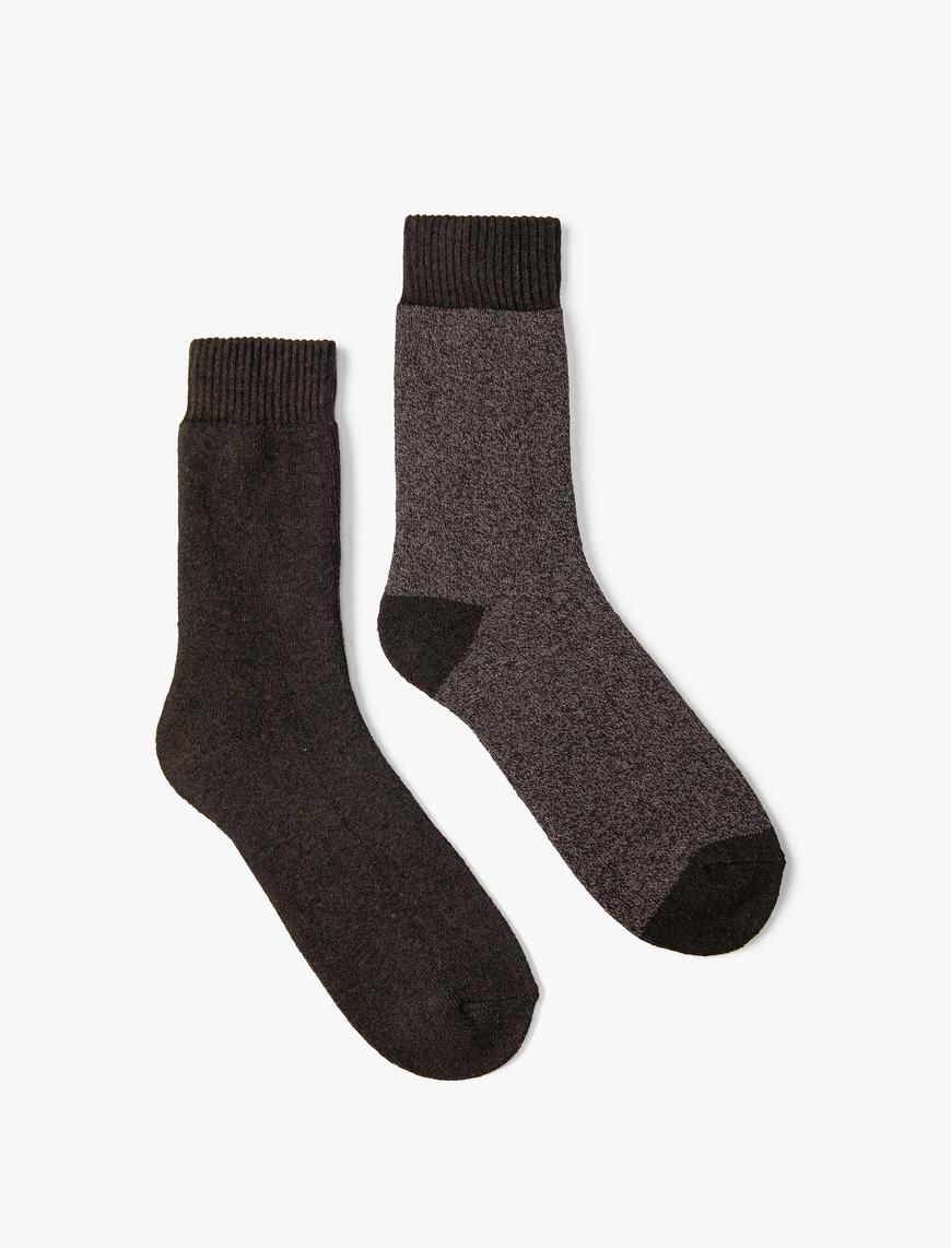  Erkek 2'li Kalın Soket Çorap Seti Kırçıllı Çok Renkli