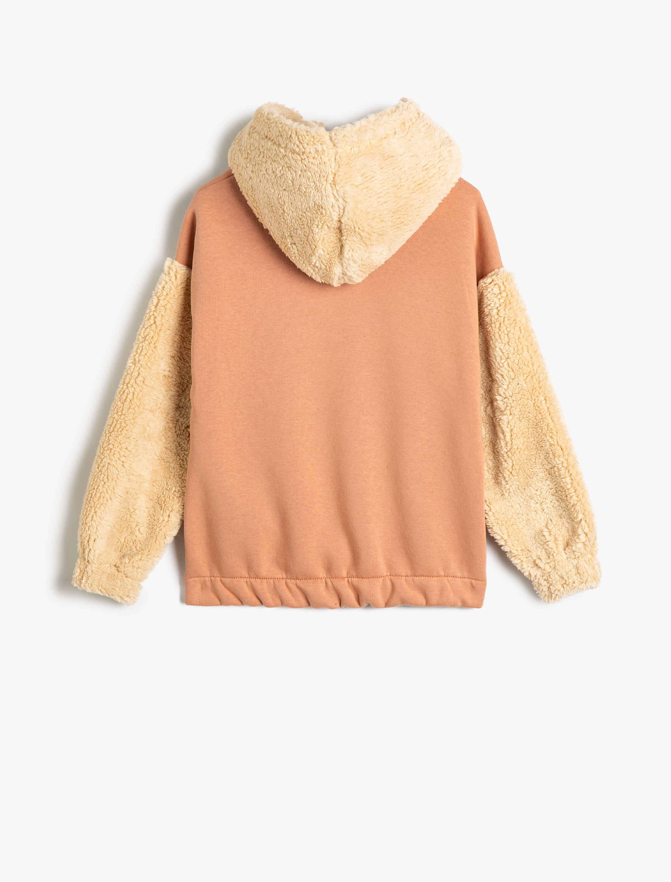  Kız Çocuk Peluş Kollu Kapşonlu Sweat Slogan İşlemeli Şardonlu