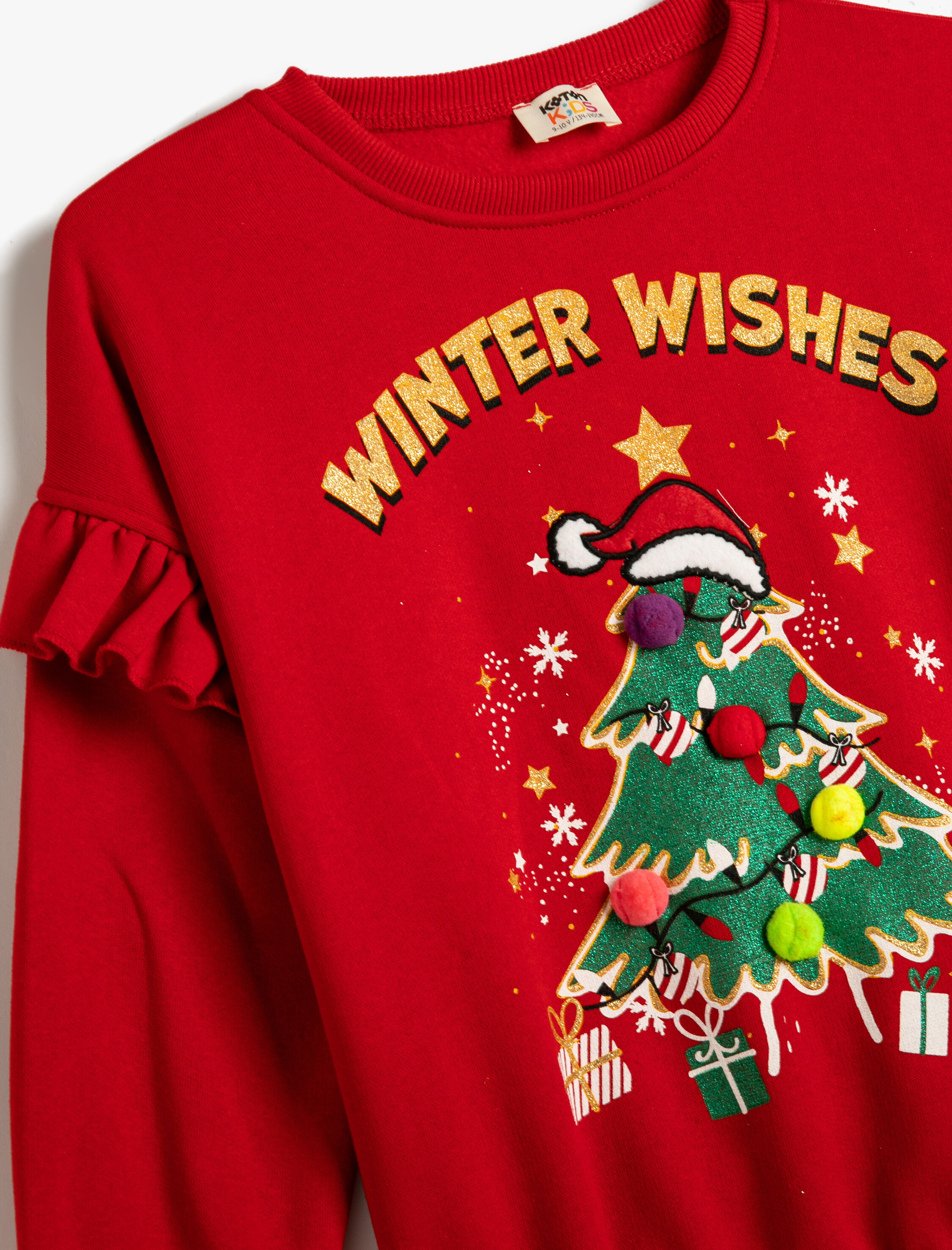  Kız Çocuk Sweatshirt Yılbaşı Temalı Uzun Kollu Bisiklet Yaka Şardonlu