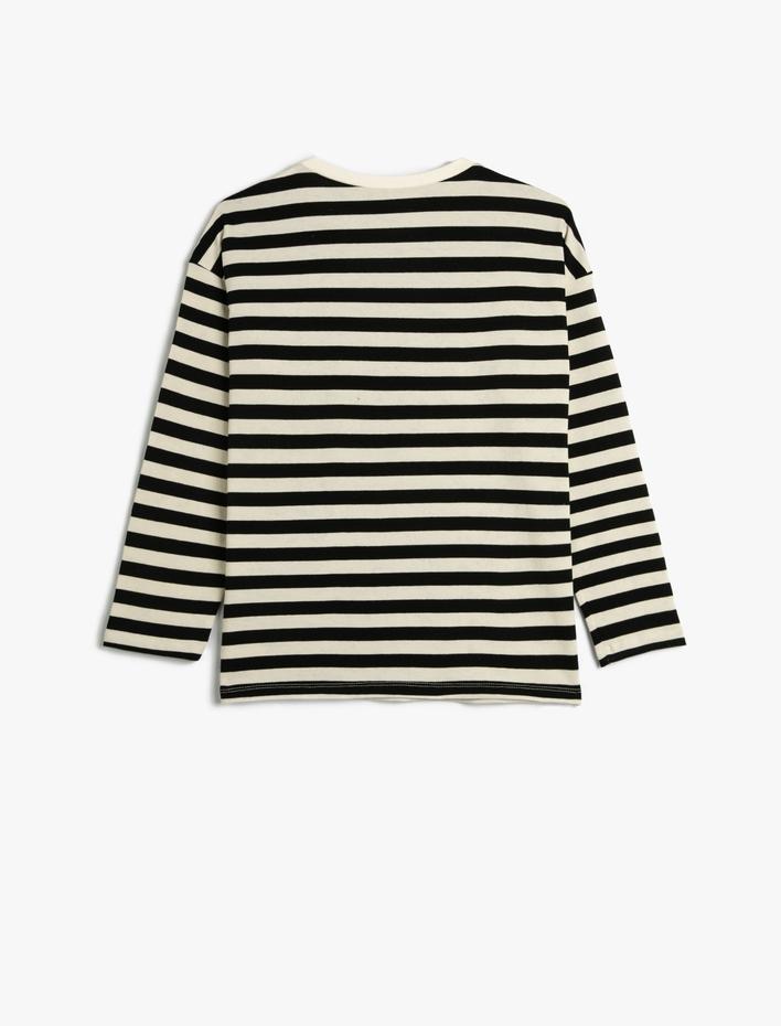 Kız Çocuk Oversize Tişört Uzun Kollu Bisiklet Yaka Pamuklu