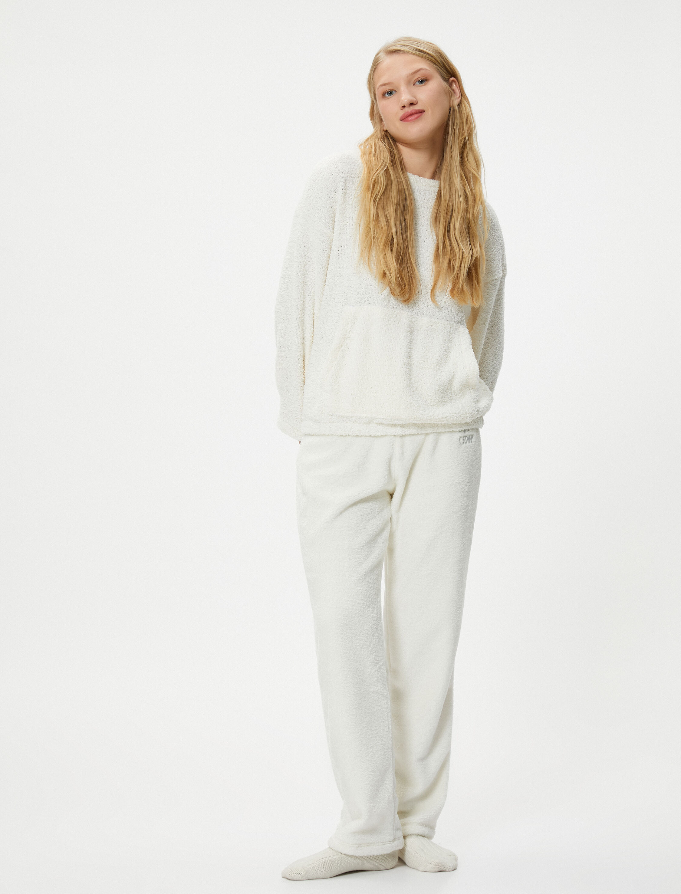 Kışlık Pijama Üstü Kanguru Cepli Bisiklet Yaka