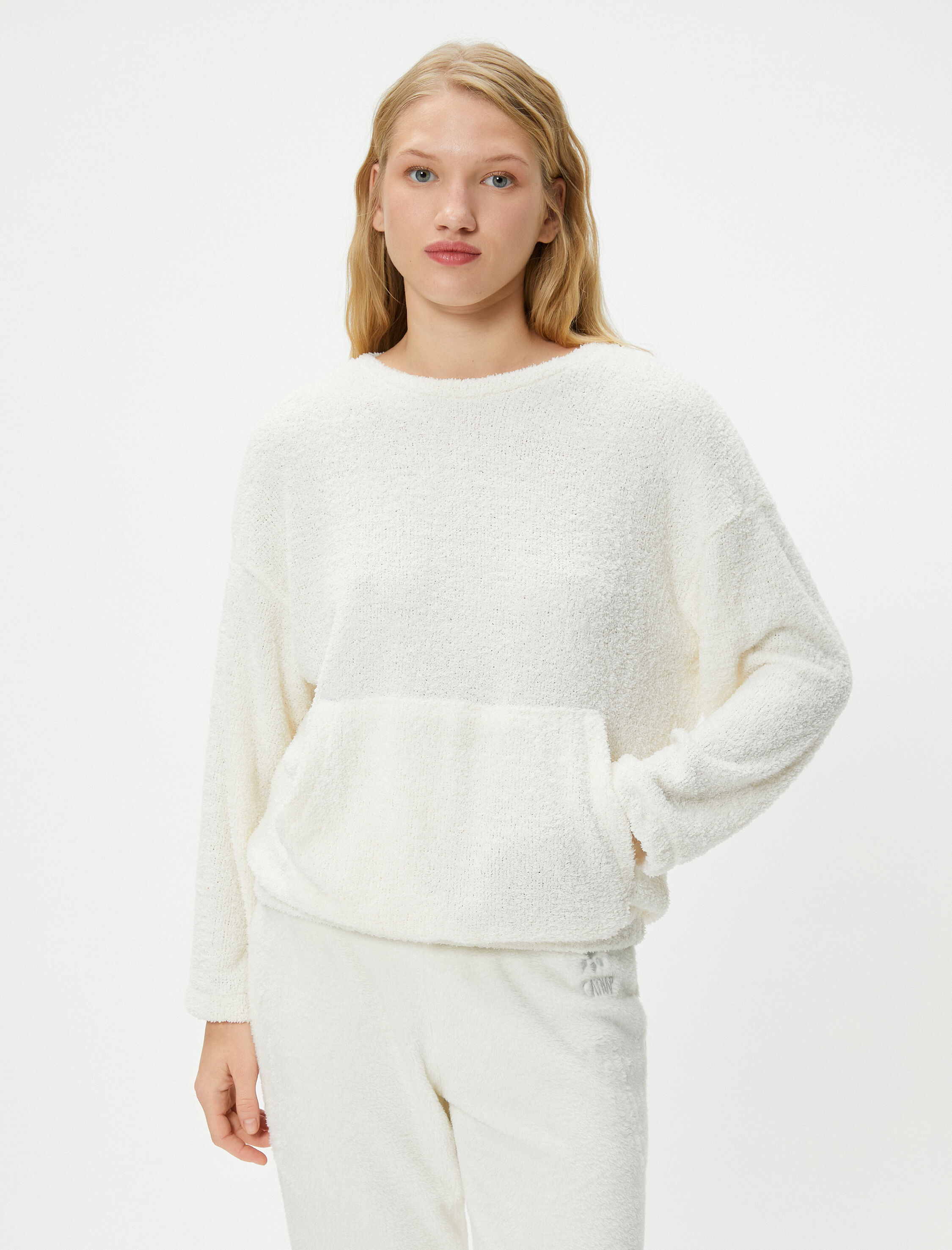 Kışlık Pijama Üstü Kanguru Cepli Bisiklet Yaka