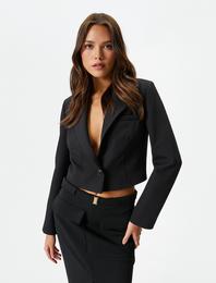 Blazer Ceket Tek Düğmeli Cep Detaylı