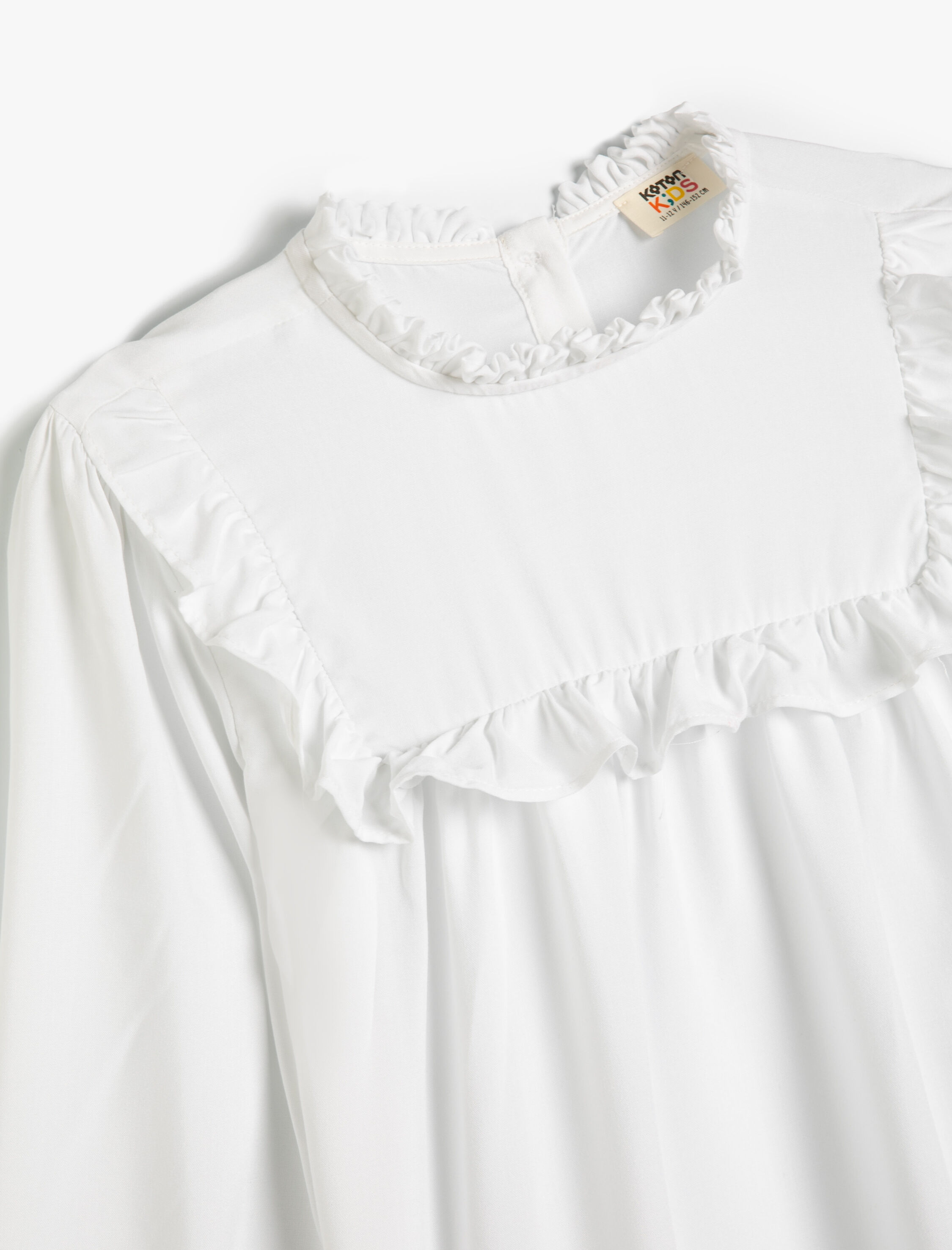  Kız Çocuk Bluz Uzun Kollu Dik Yaka Manşetleri Lastikli Viskon Kumaş