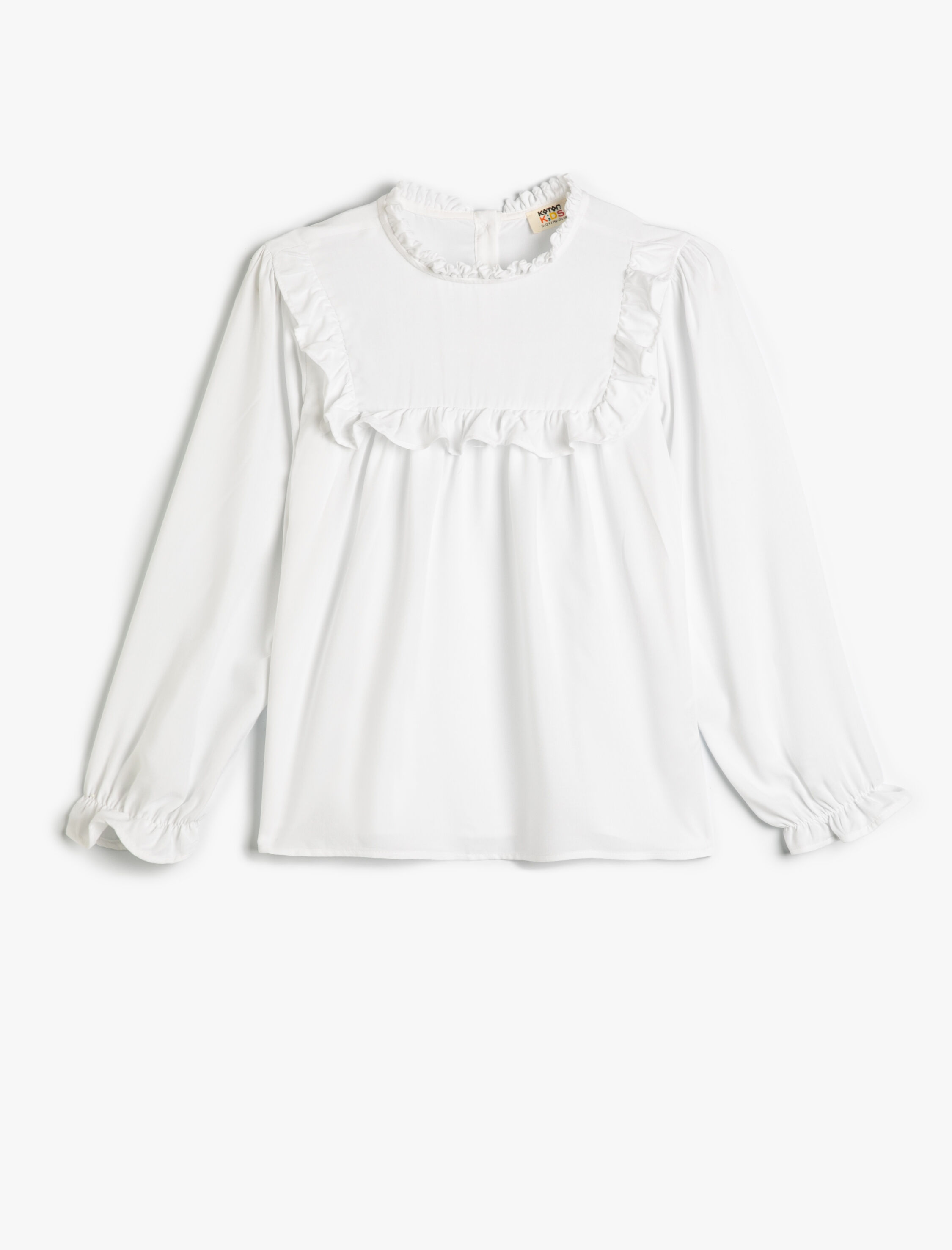  Kız Çocuk Bluz Uzun Kollu Dik Yaka Manşetleri Lastikli Viskon Kumaş