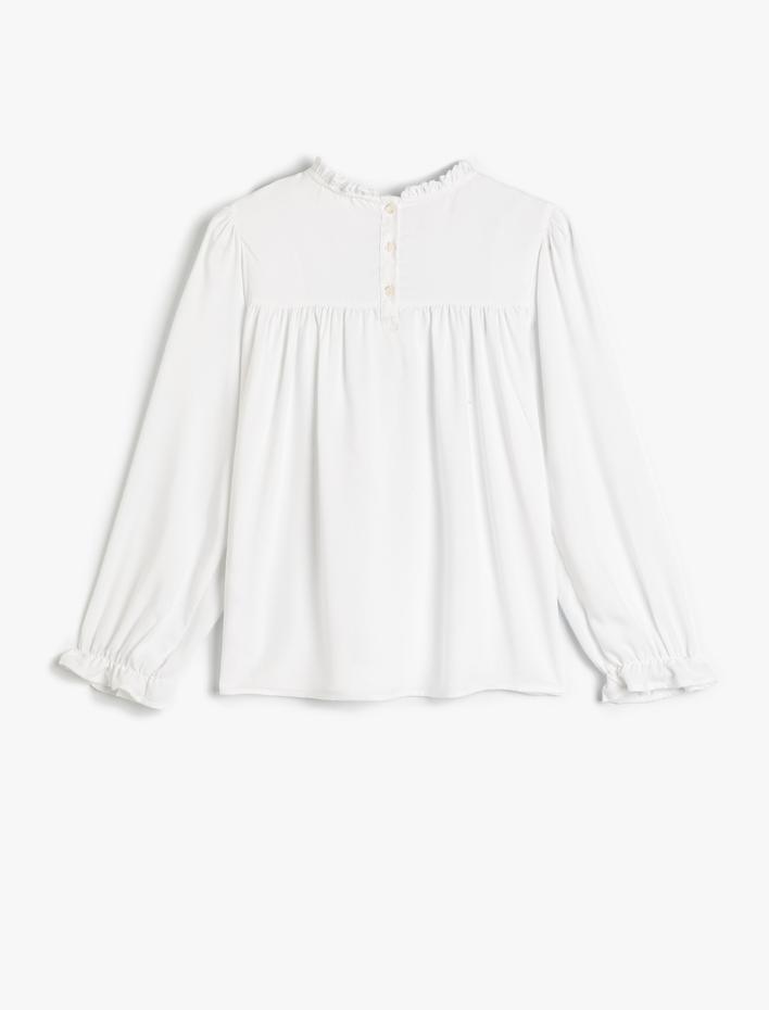 Kız Çocuk Bluz Uzun Kollu Dik Yaka Manşetleri Lastikli Viskon Kumaş