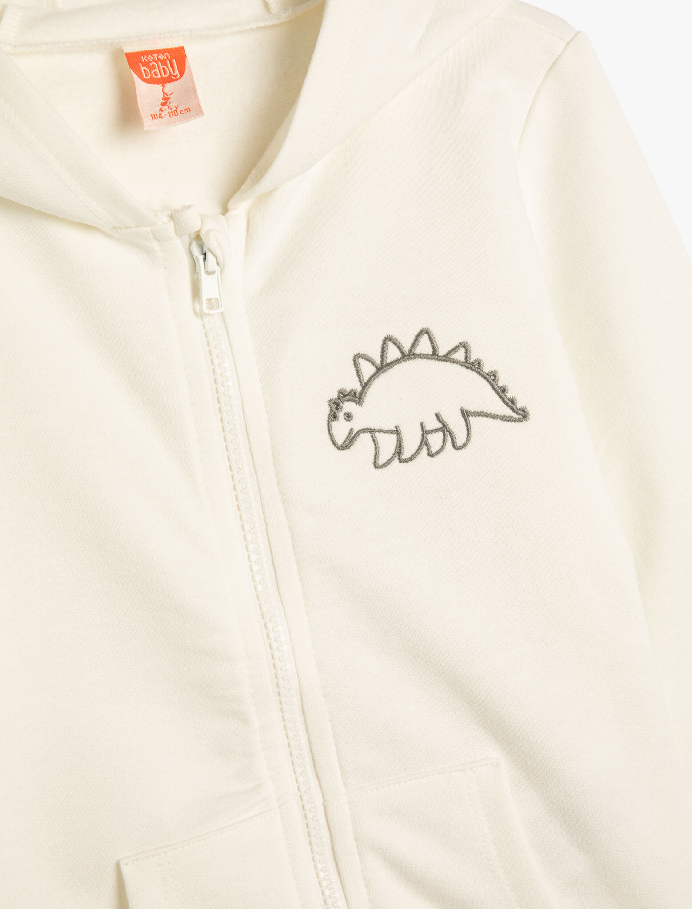  Erkek Bebek Dinozorlu Kapşonlu Sweat Kanguru Cep Detaylı Pamuklu