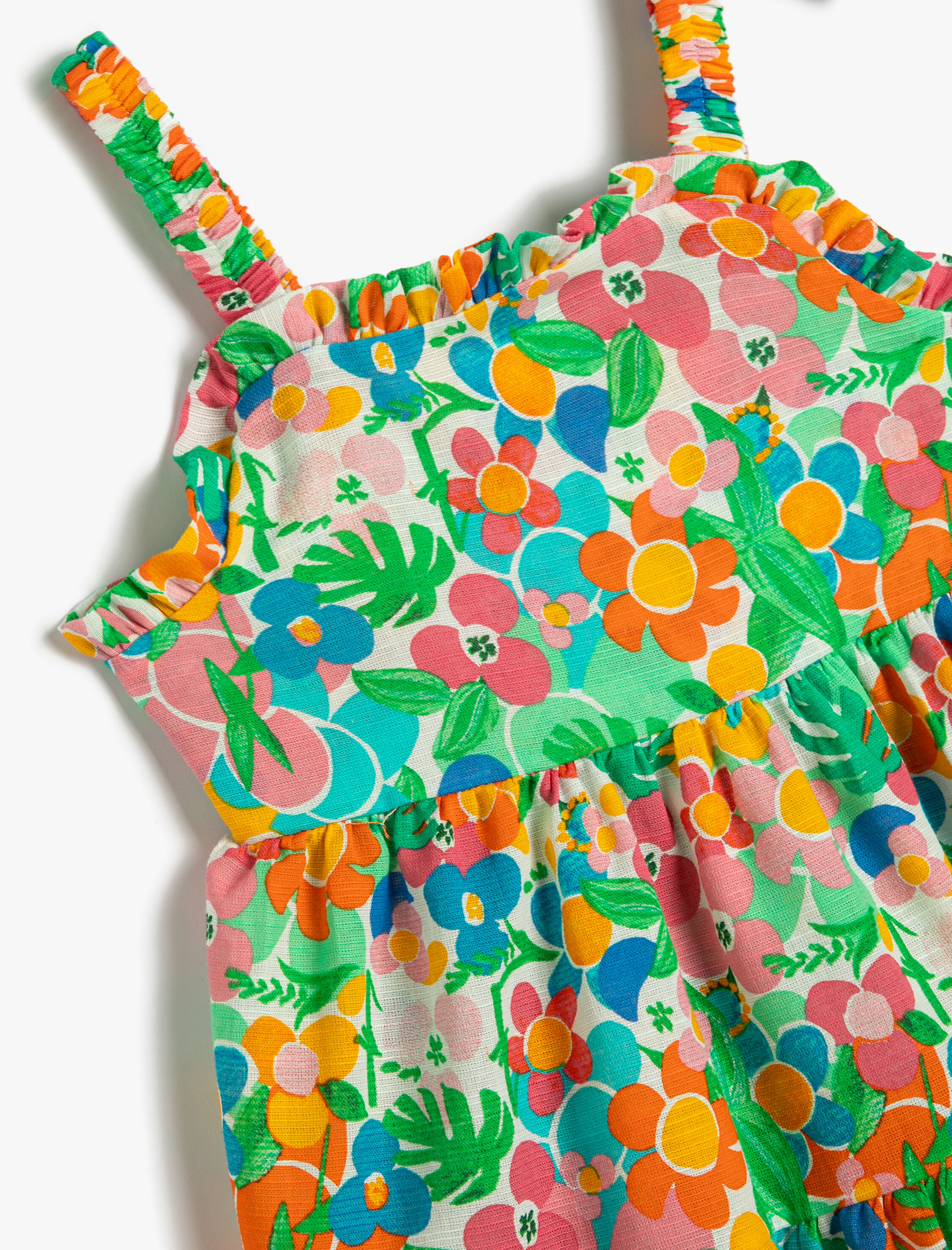  Kız Bebek Elbise İnce Askılı Katlı Pamuklu