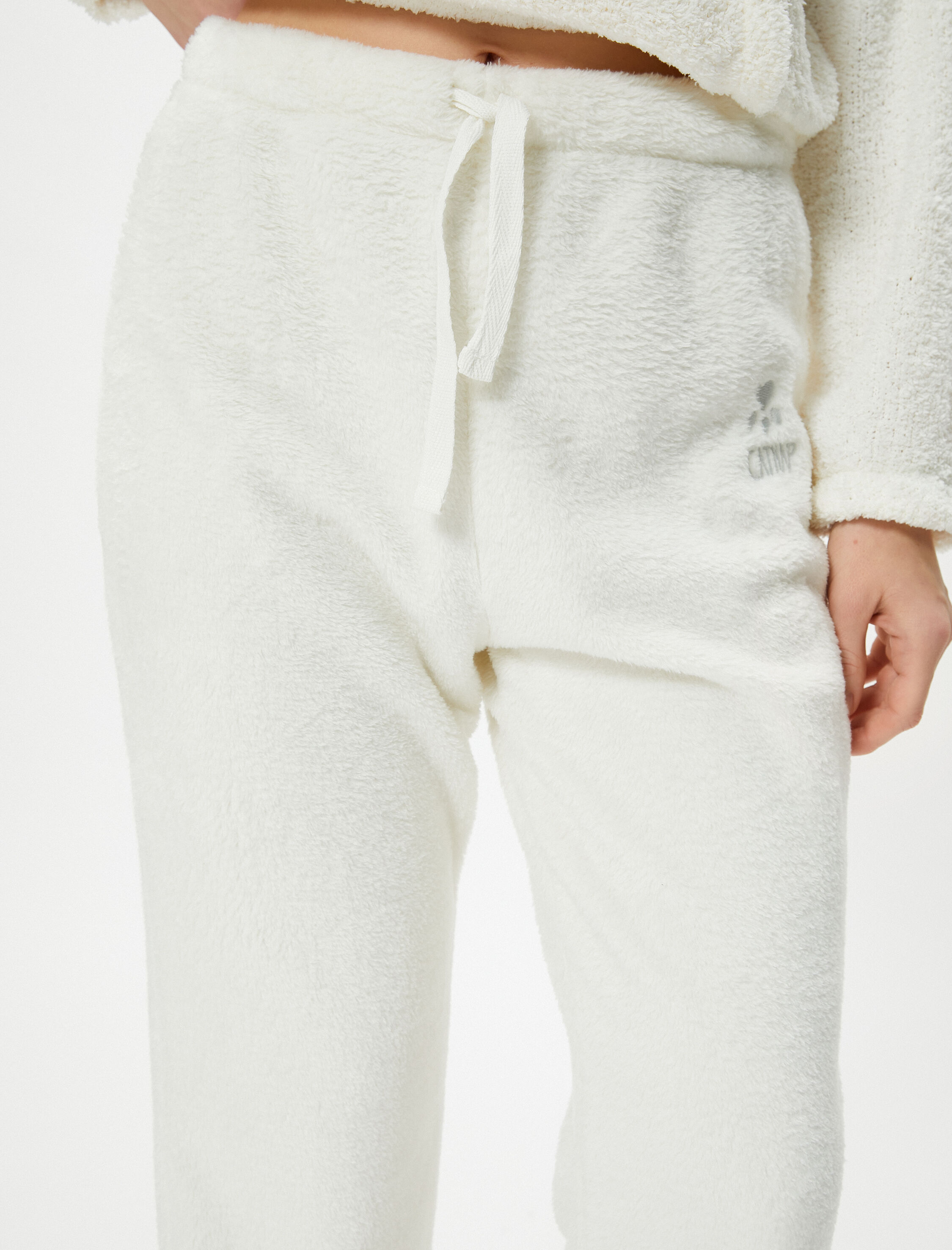 Polar Pijama Altı Nakışlı Düz Paça Beli Lastikli