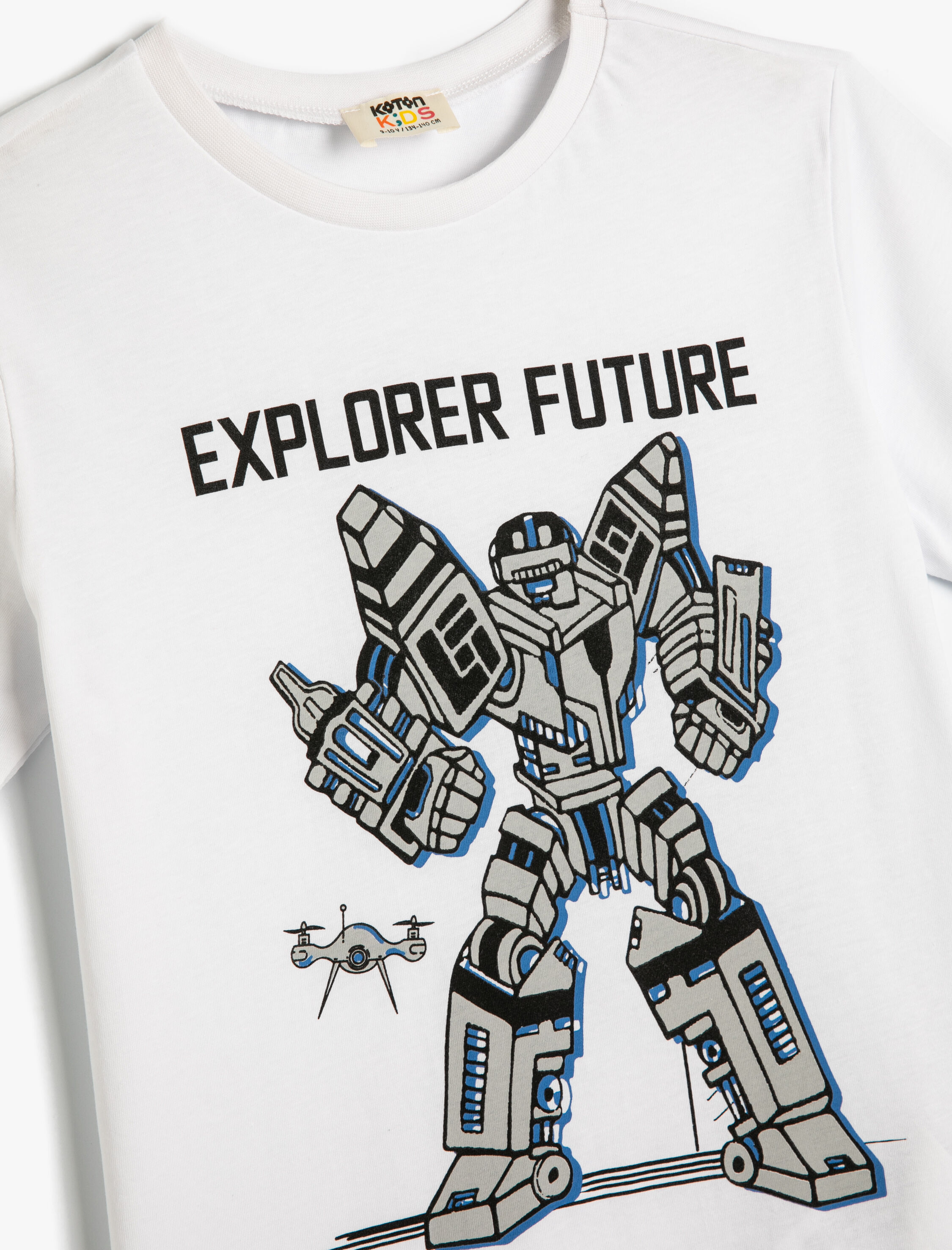  Erkek Çocuk Tişört Kısa Kollu Bisiklet Yaka Robot Baskılı Pamuklu
