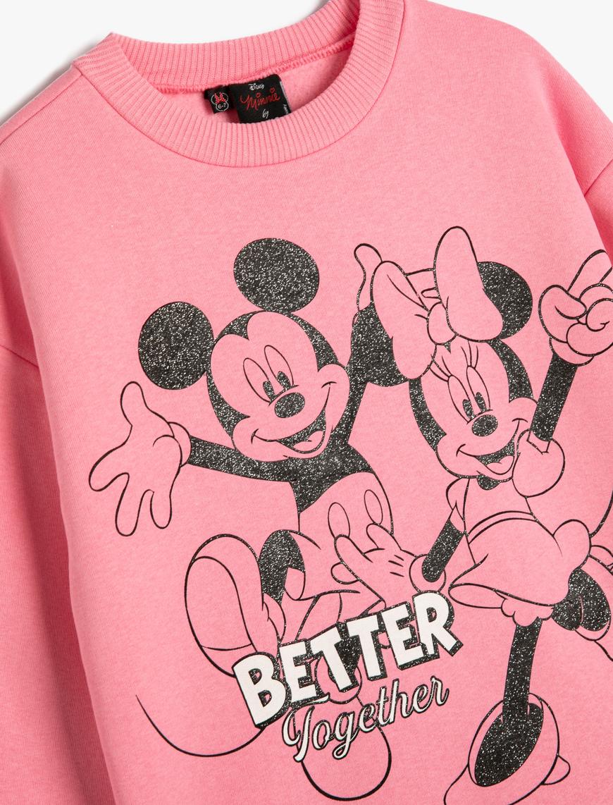  Kız Çocuk Mickey ve Minnie Mouse Baskılı Sweat Lisanslı Pamuklu Şardonlu