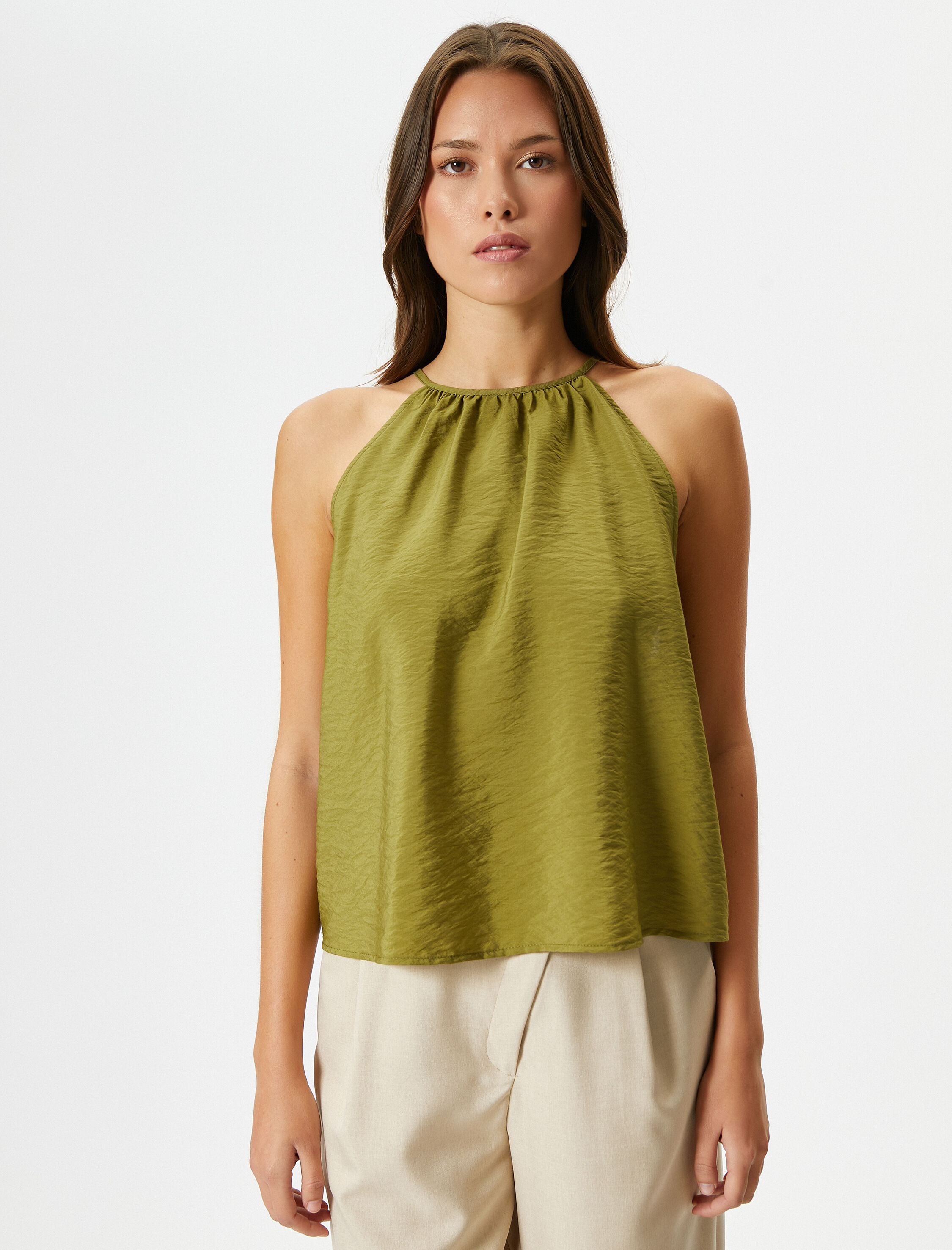   Halter Yaka Atlet Dokulu Viskon