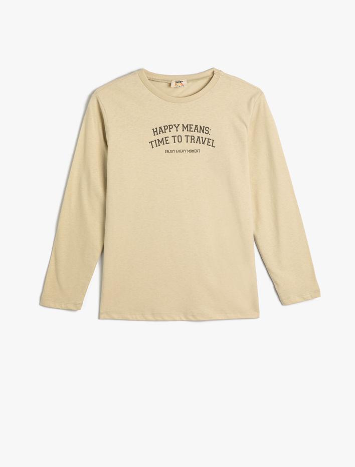 Erkek Çocuk Tişört Uzun Kollu Bisiklet Yaka Slogan Baskılı Pamuklu