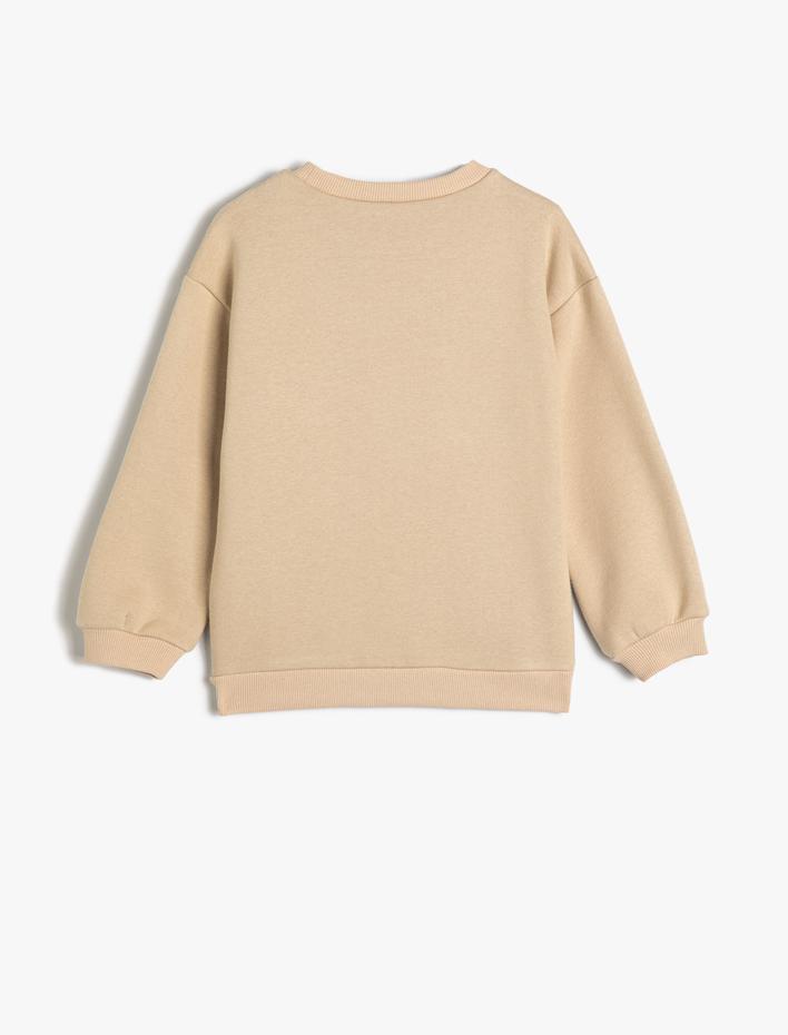 Kız Çocuk Sweat Uzun Kollu Bisiklet Yaka Doğa Temalı İşlemeli Şardonlu