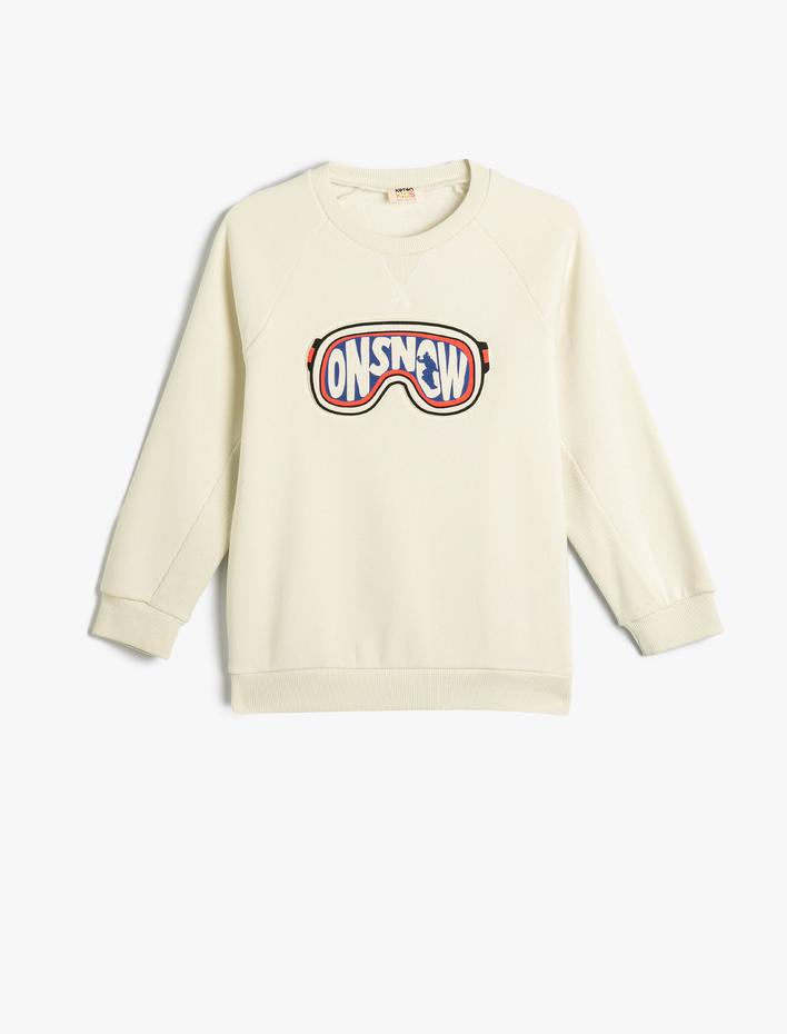 Erkek Çocuk Sweatshirt Uzun Kollu Bisiklet Yaka Kış Temalı Baskı Detaylı Şardonlu