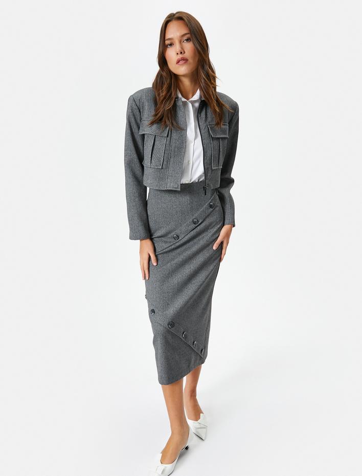  Midi Kalem Etek Düğme Detaylı Normal Bel