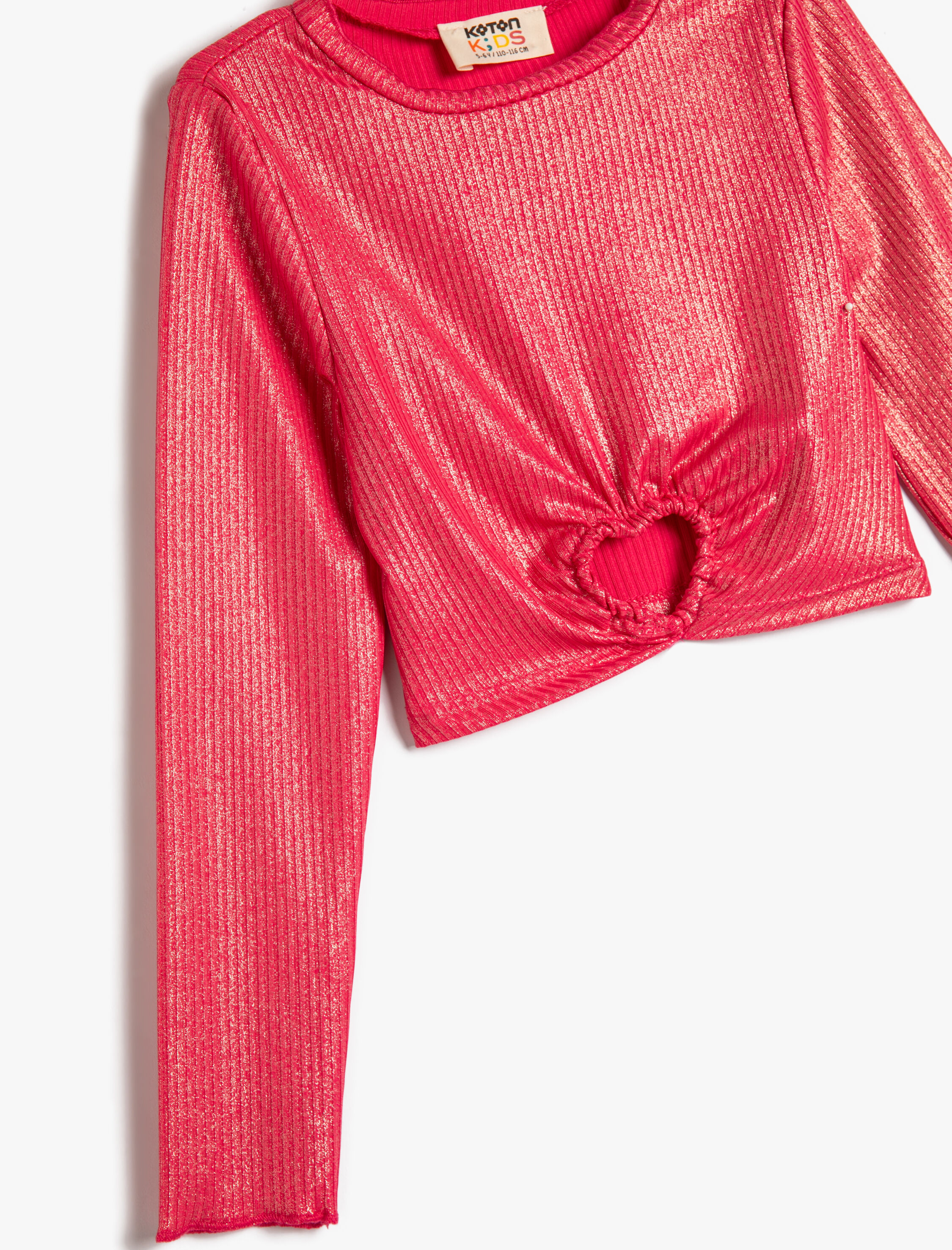  Kız Çocuk Kaşkorse Tişört Uzun Kollu Bisiklet Yaka Kalp Pencere Detaylı